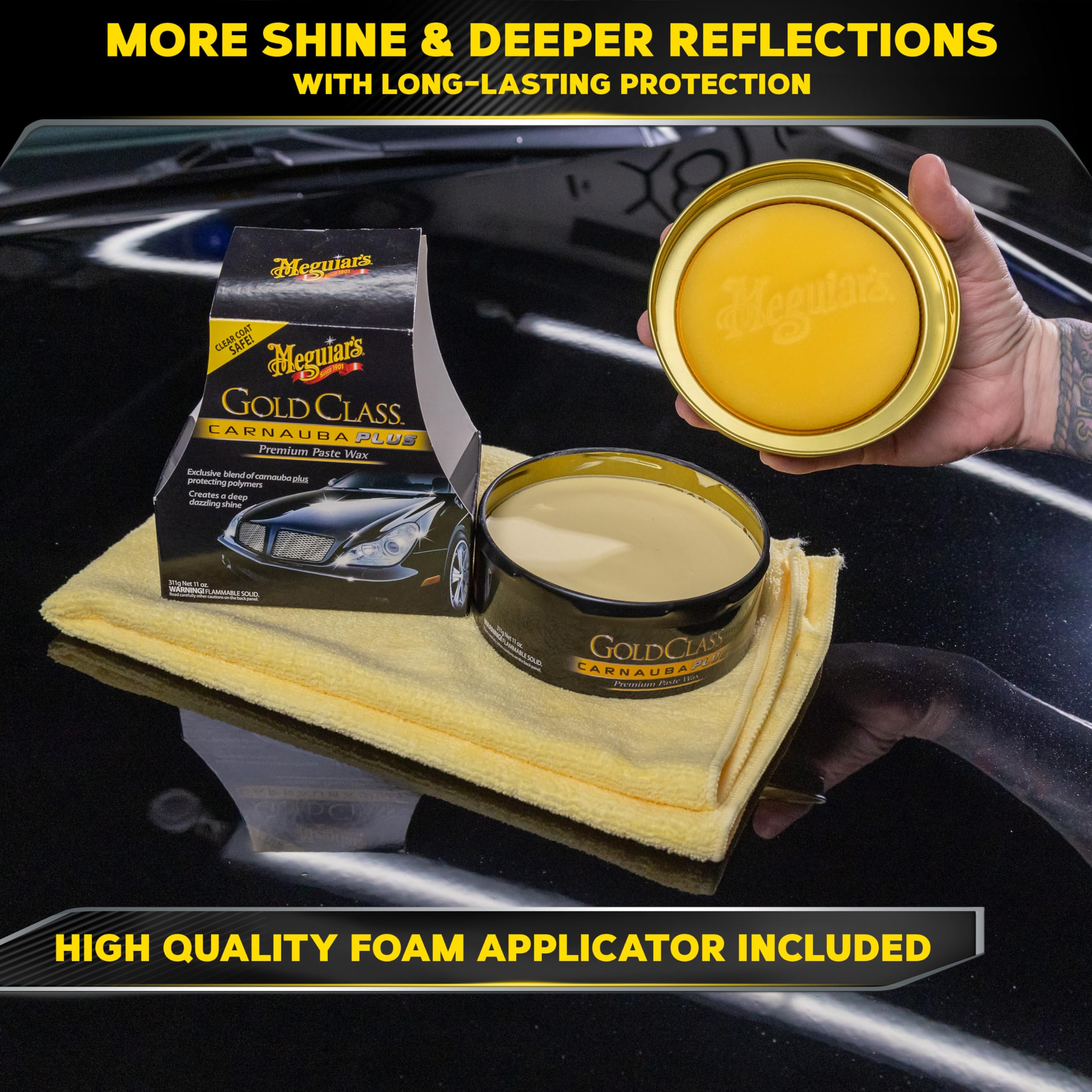 Meguiar's Gold Class G7014J Carnauba Plus Premium Paste Wax, Creates a Deep Dazzling Shine – 11 Oz Container