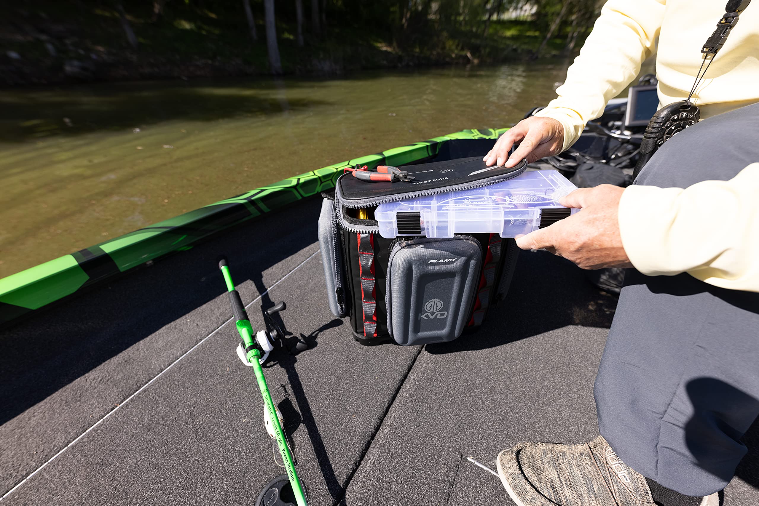 Plano 3700 KVD Signature Series Tackle Bag, Black with Red Accents, Water-Resistant TPE Coated Fabric, Premium Customizable Fishing Storage, Soft Tackle Bag