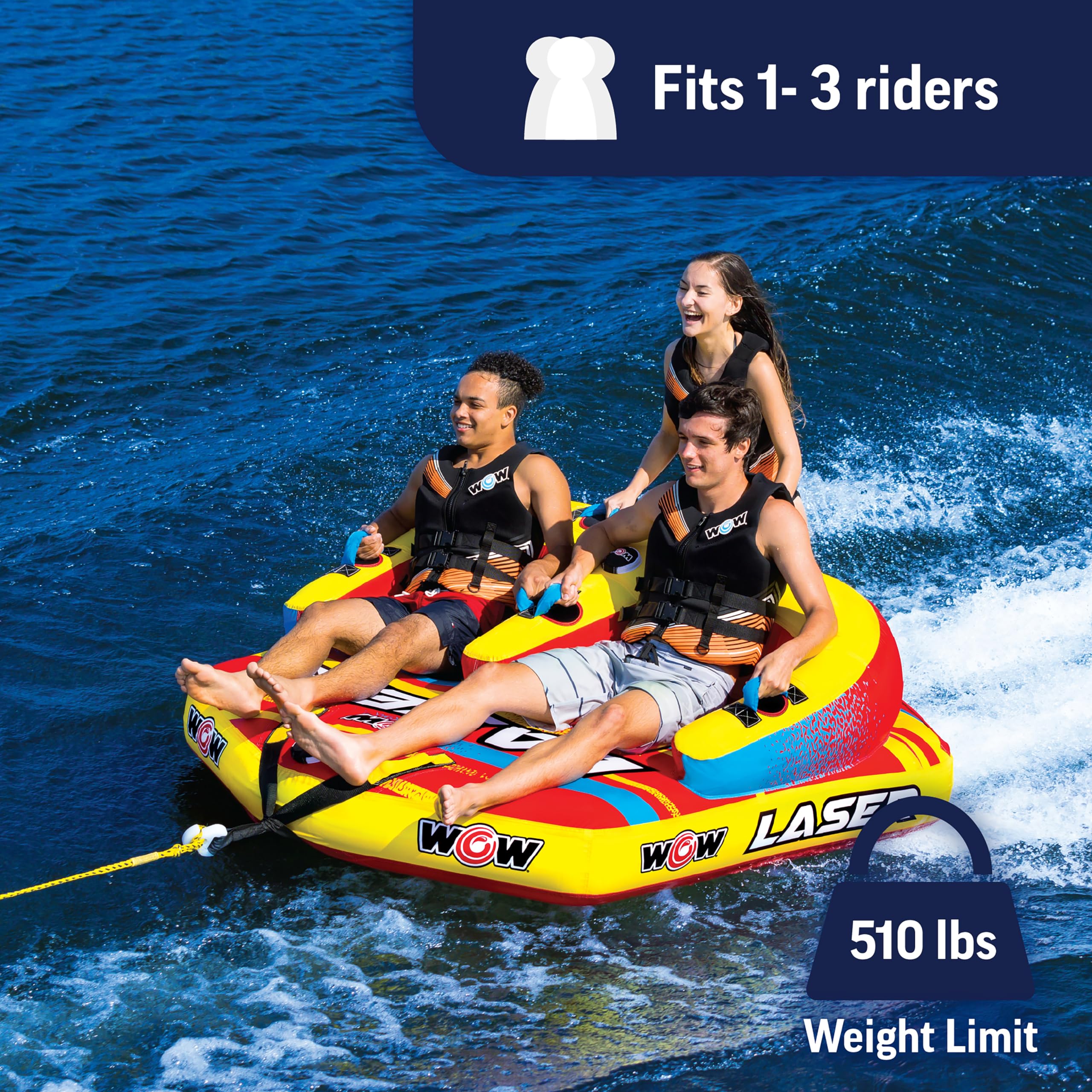 Laser Towable Tube Wow Sports for Boating - 1 to 3 Person Towable - Durable Tubes for Boating