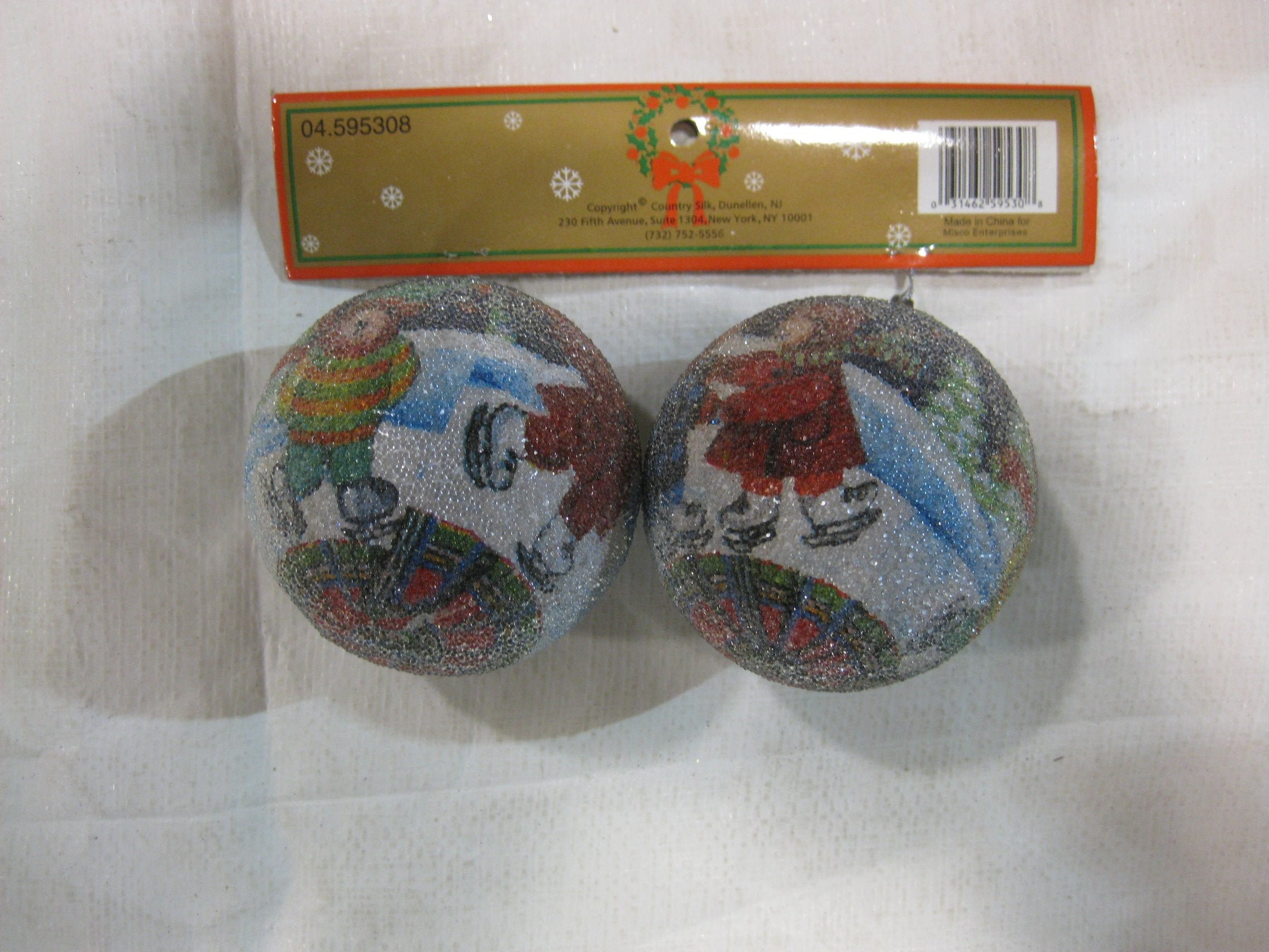 Frosted Plastic Beaded Ball Ornament With Winter Festive Holiday Scene