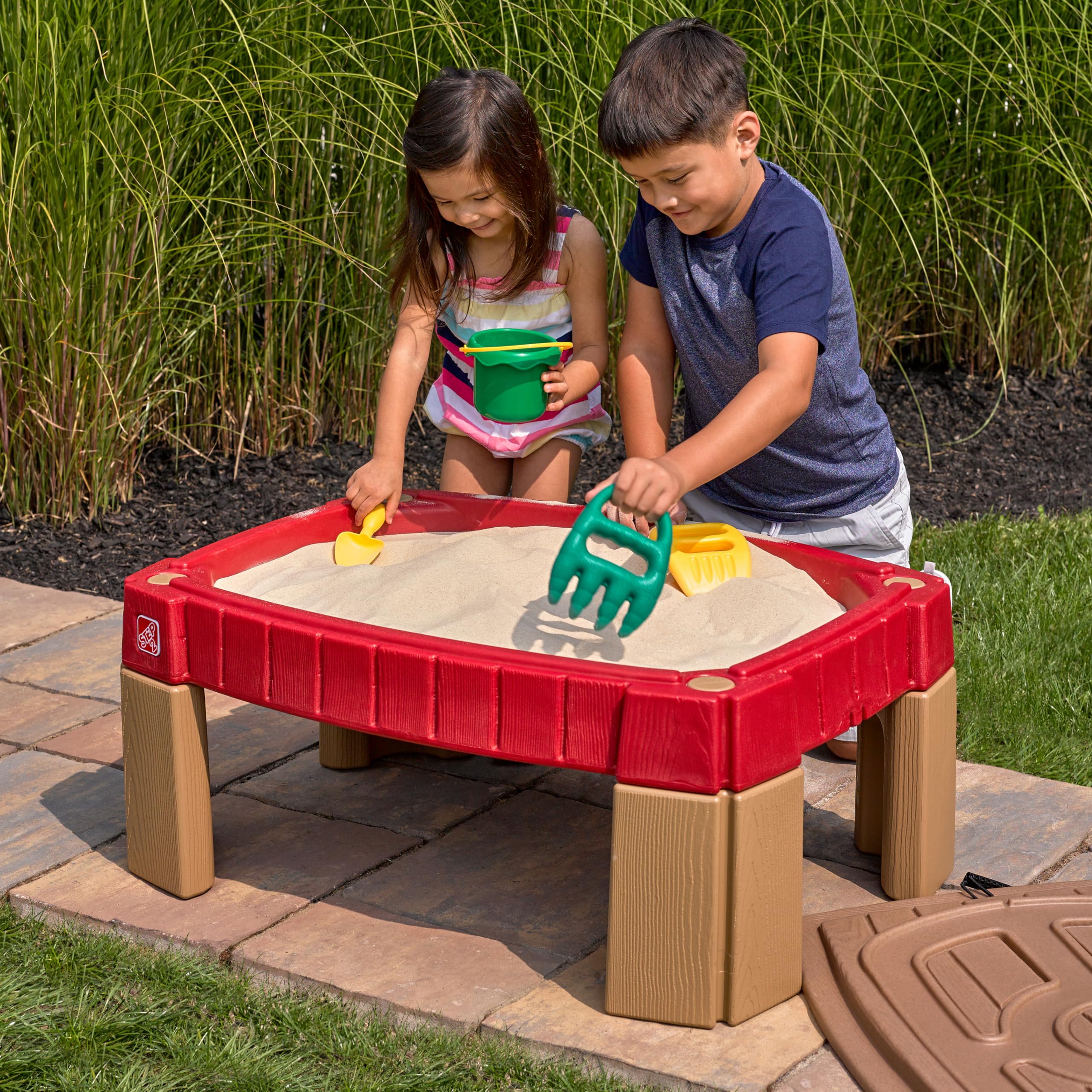 Step2 Sand Table Naturally Playful, Kids Sand Activity Sensory Table, 5 Piece Accessory Kit, Toddler Summer Outdoor Toys, 2+ Years Old
