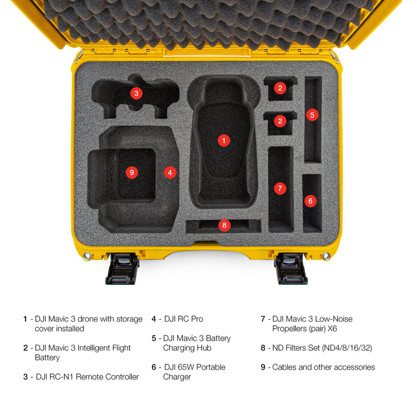 Waterproof Nanuk 925 Case with Foam Insert for DJI Mavic 3 Fly More/Cine Premium Combo, Yellow