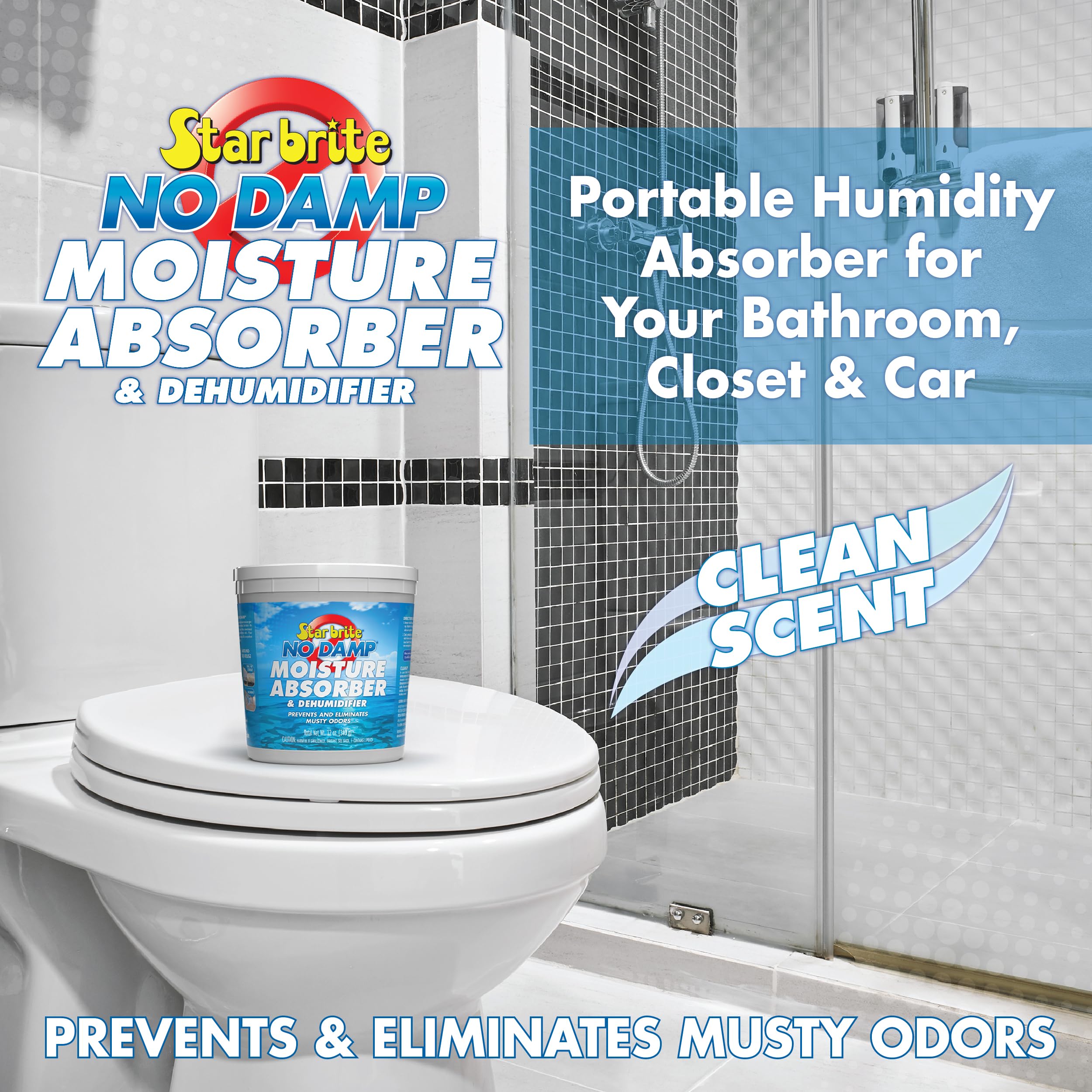 No Damp STAR BRITE Moisture Absorber & Dehumidifier - Simple, Portable, Humidity Control for Boats, RVs, Seasonal Homes & More - Prevent Musty Odor & Moisture Damage - 12 OZ (085412)