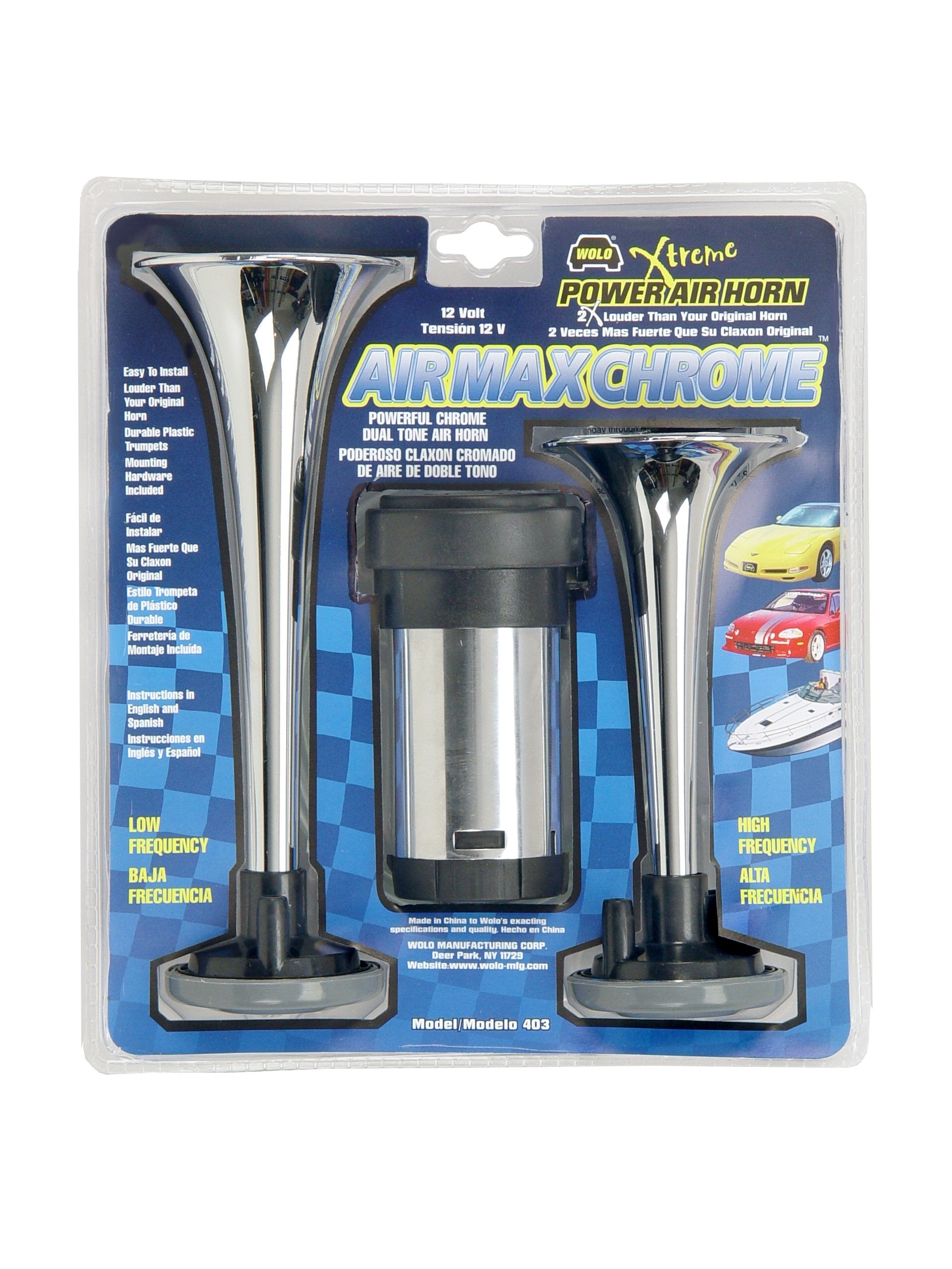 Air Max Wolo (403) Chrome Plated Trumpet Horns - 12 Volt, High and Low Tone