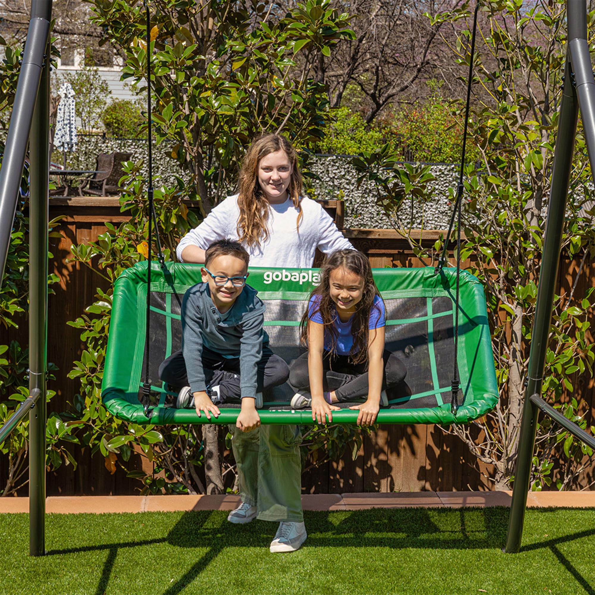 FlyMax Rectangle Tree Swing gobaplay, 46" x 25" Outdoor Platform Saucer Seat for Backyard Swing Set, Green - (Swingset Frame Not Included)