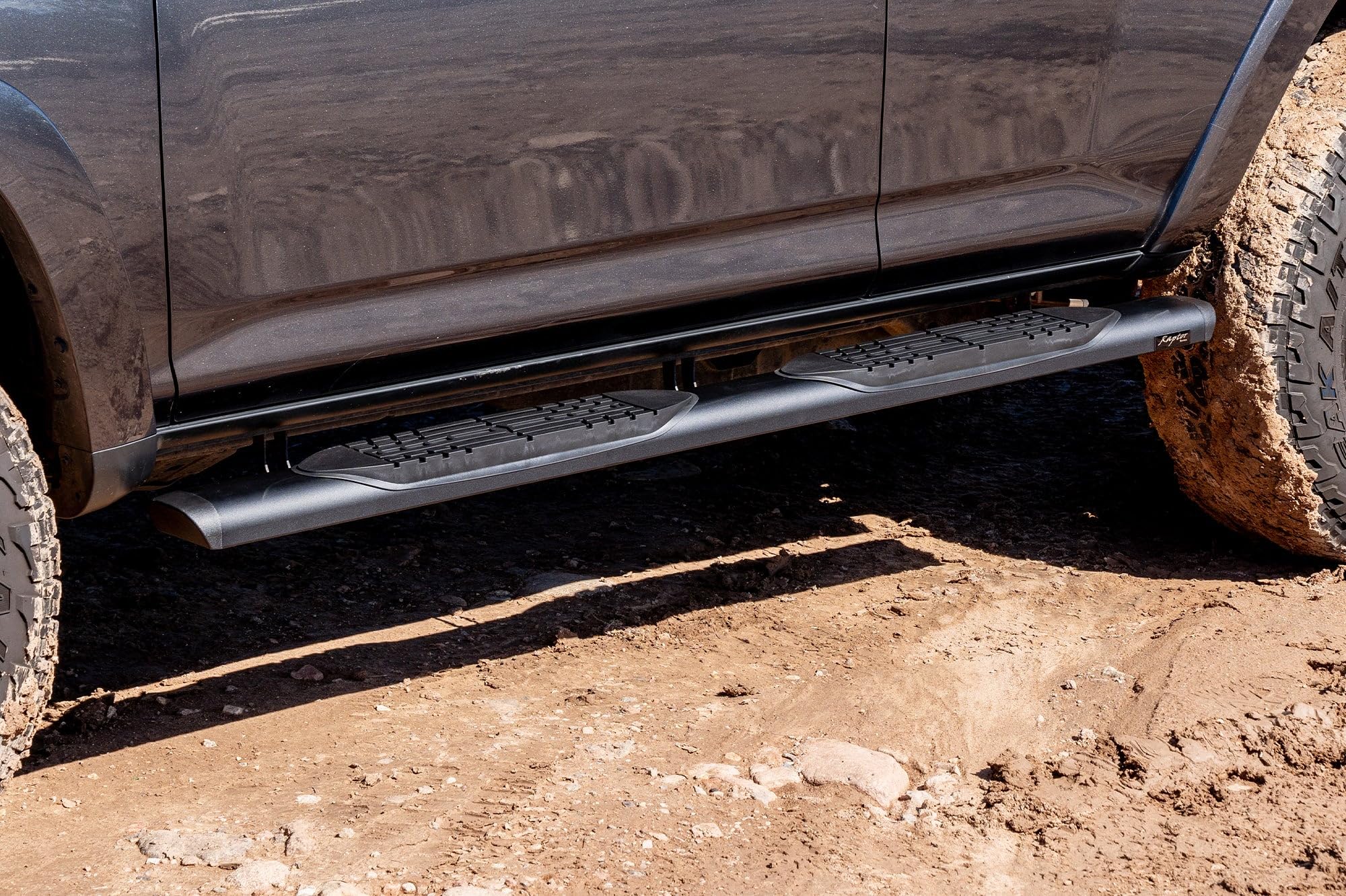Running Boards Raptor Series Steps 5in Oval Style Black Aluminum Compatible with 2010-2024 4Runner Without Lower Door Cladding/Trim