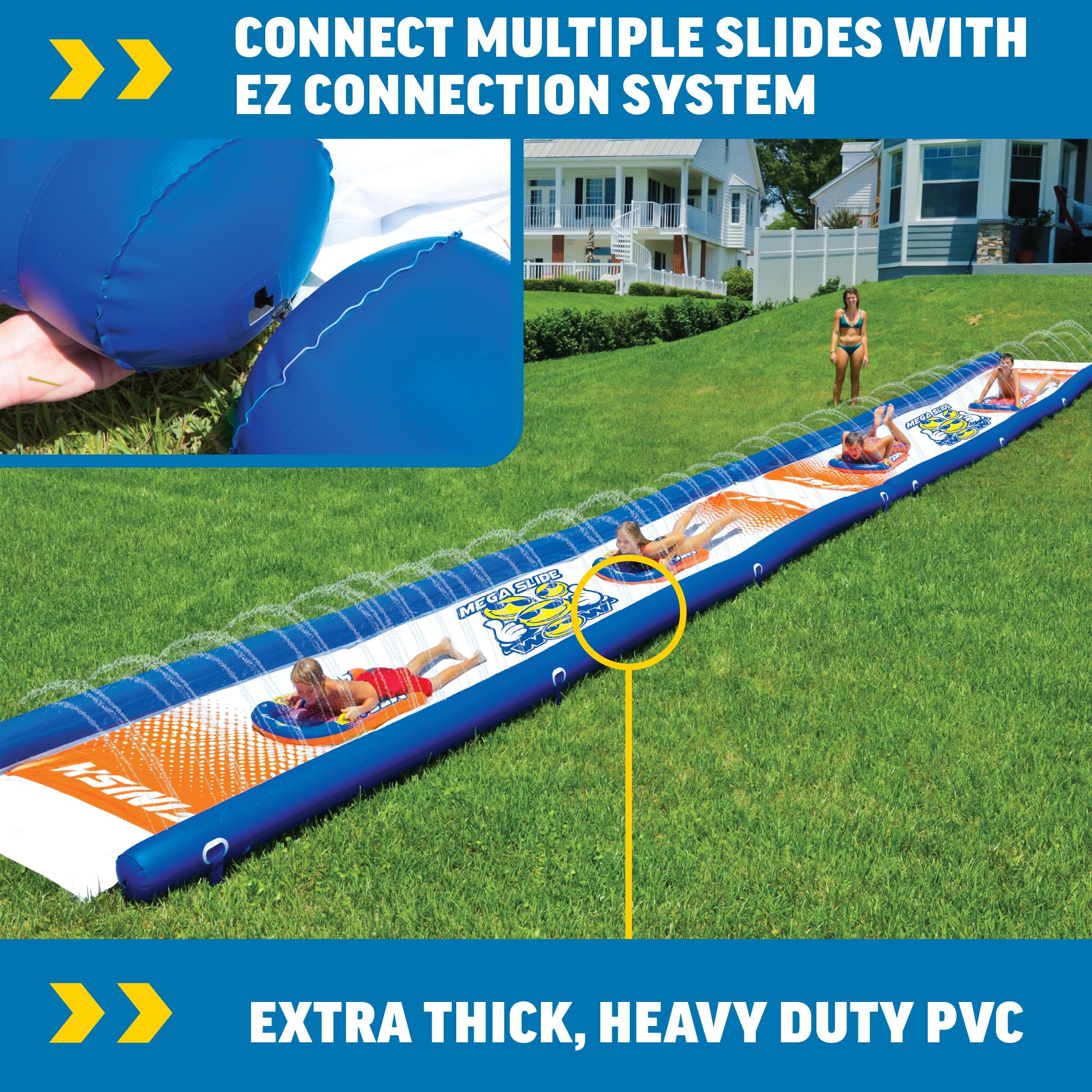 Mega Slide Wow Sports, Slip and Slide for Adults and Kids, Giant Backyard Waterslide with Sprinkler, Extra Long 25 ft x 6 ft