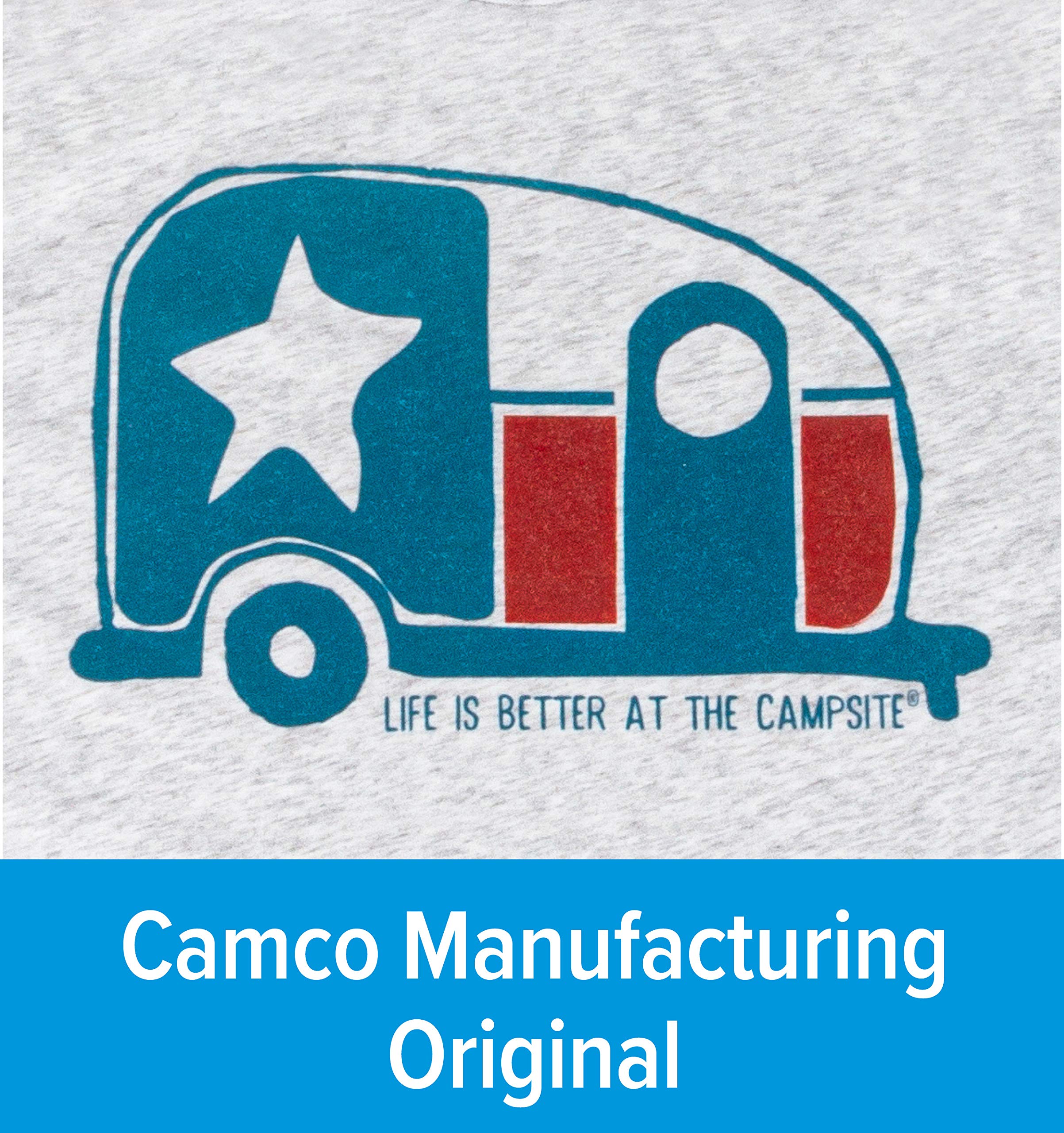 Camco Crew Neck Life is Better at The Campsite Short Sleeve T-Shirt | Features Soft Ring-Spun Cotton Fabric, Texas Flag Camper Design on Heather White, and is Machine Washable | Small (53390)