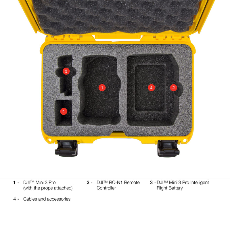 Waterproof Hard Case Nanuk 909 with Custom Insert for DJI Mini 3 and RC-N1 Remote - Yellow (909S-080YL-0A0-C0598)