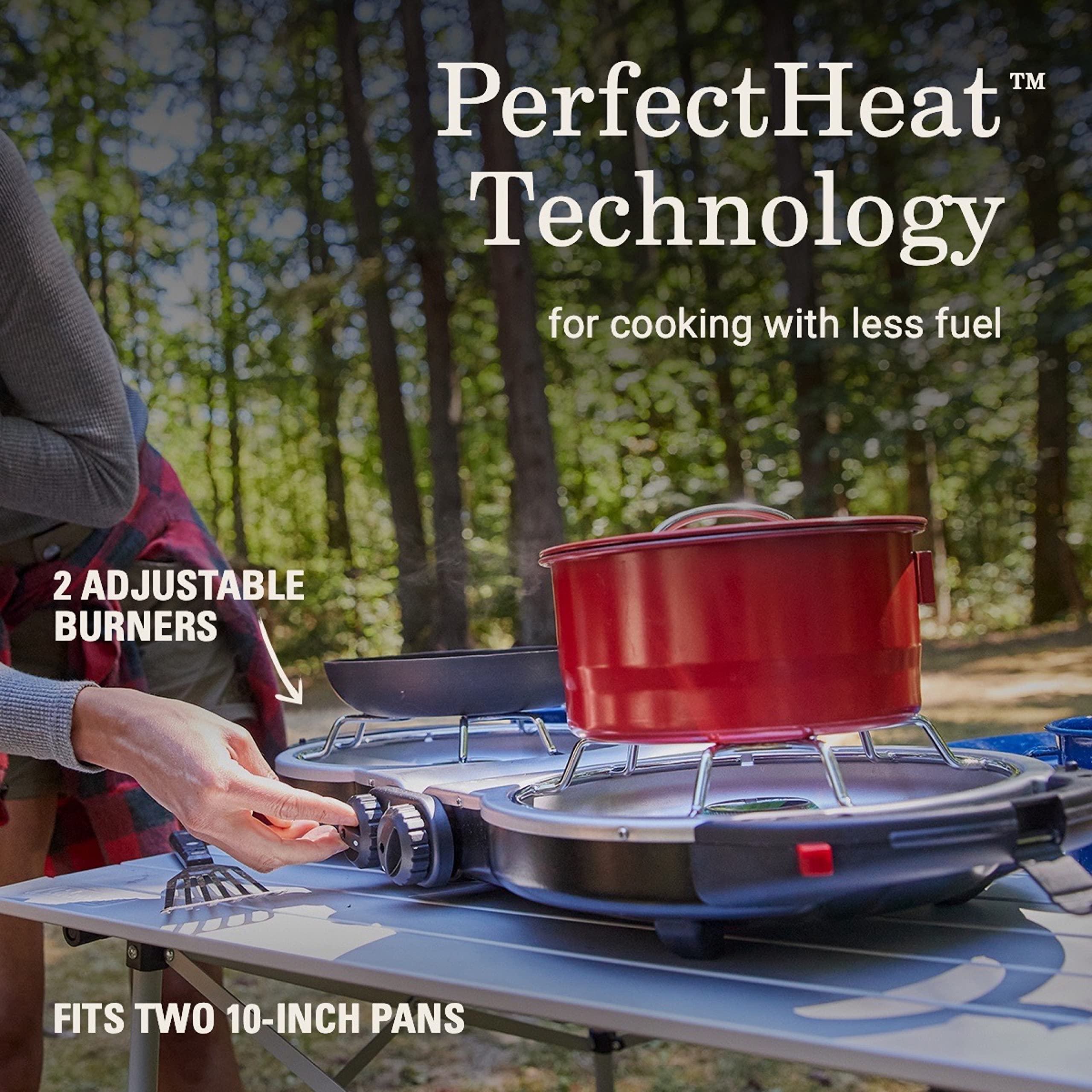 Coleman 2-Burner Fold ‘N Go Propane Stove, Dual Adjustable Burners with 20,000 BTUs of Power & InstaStart Ignition, Great for Camping, Tailgating, Grilling, & More
