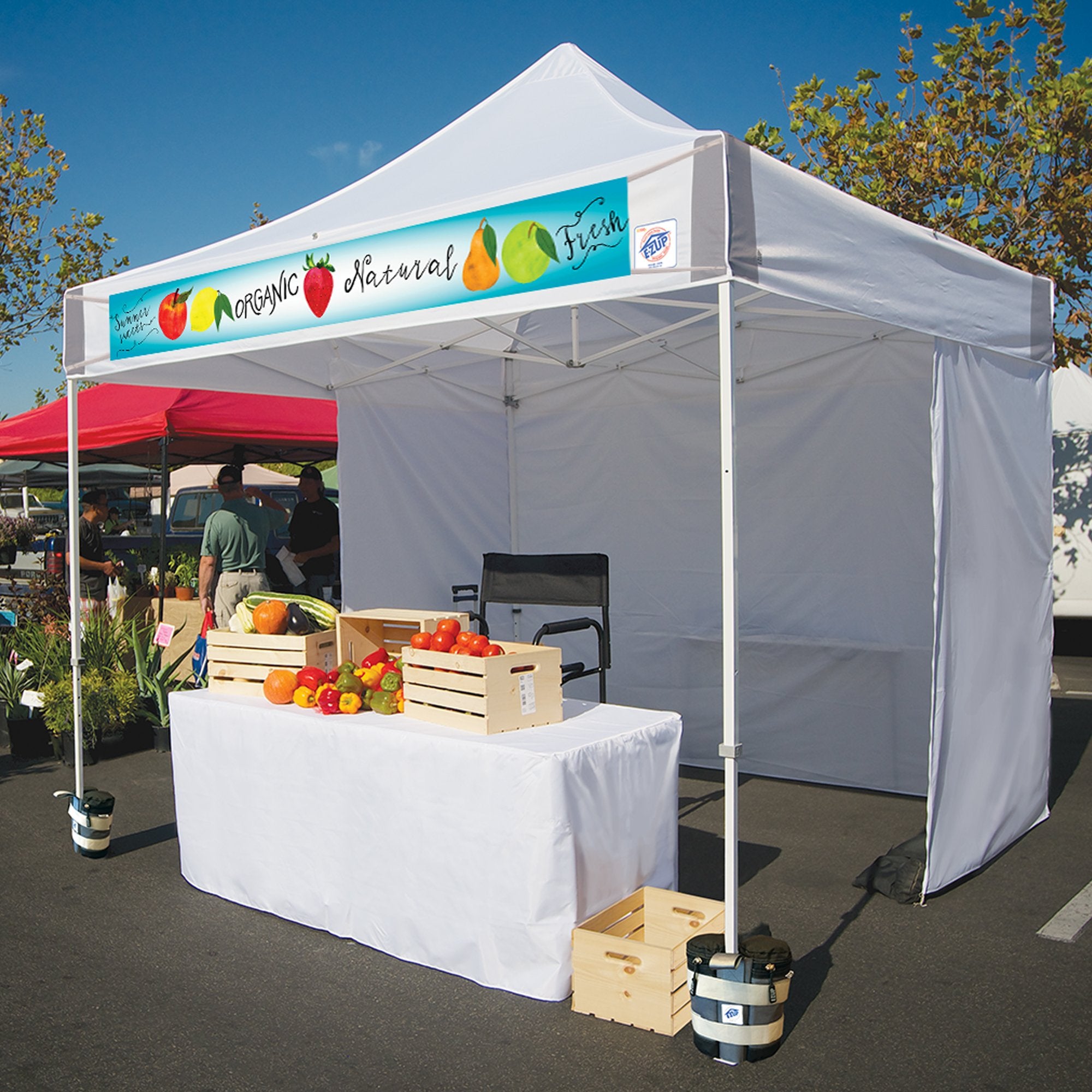 E-Z UP Instant Commercial Pop Up Canopy Tent ES100S, 10' x 10' with 3 Sidewalls, 1 Mid-Zip Sidewall and Wide-Trax Roller Bag, White