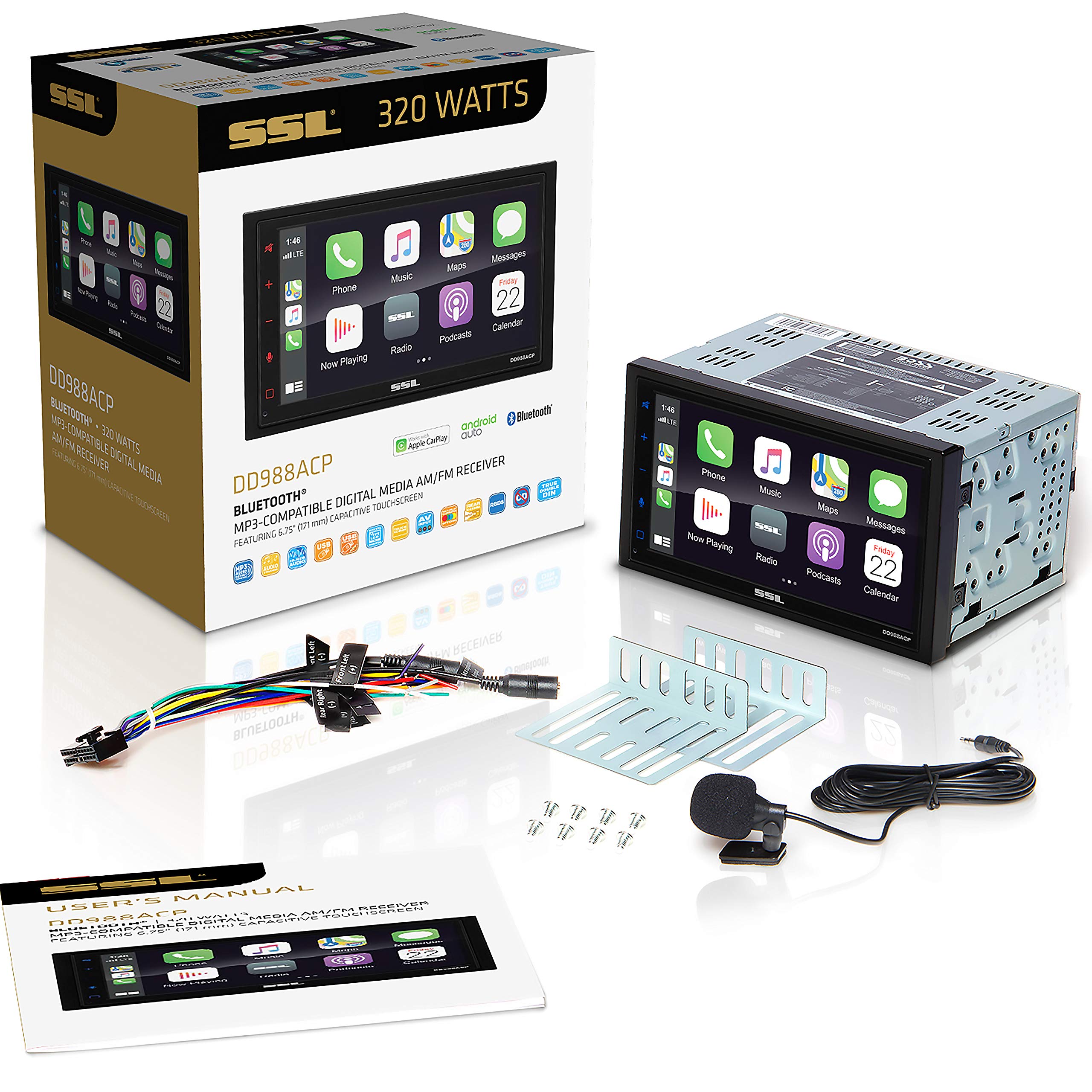 Sound Storm Laboratories Car Audio DD988ACP System - Android Auto, Double-Din with 6.75 Inch Capacitive Touchscreen, Bluetooth Audio and Calling Head Unit, No CD Player, Radio Receiver