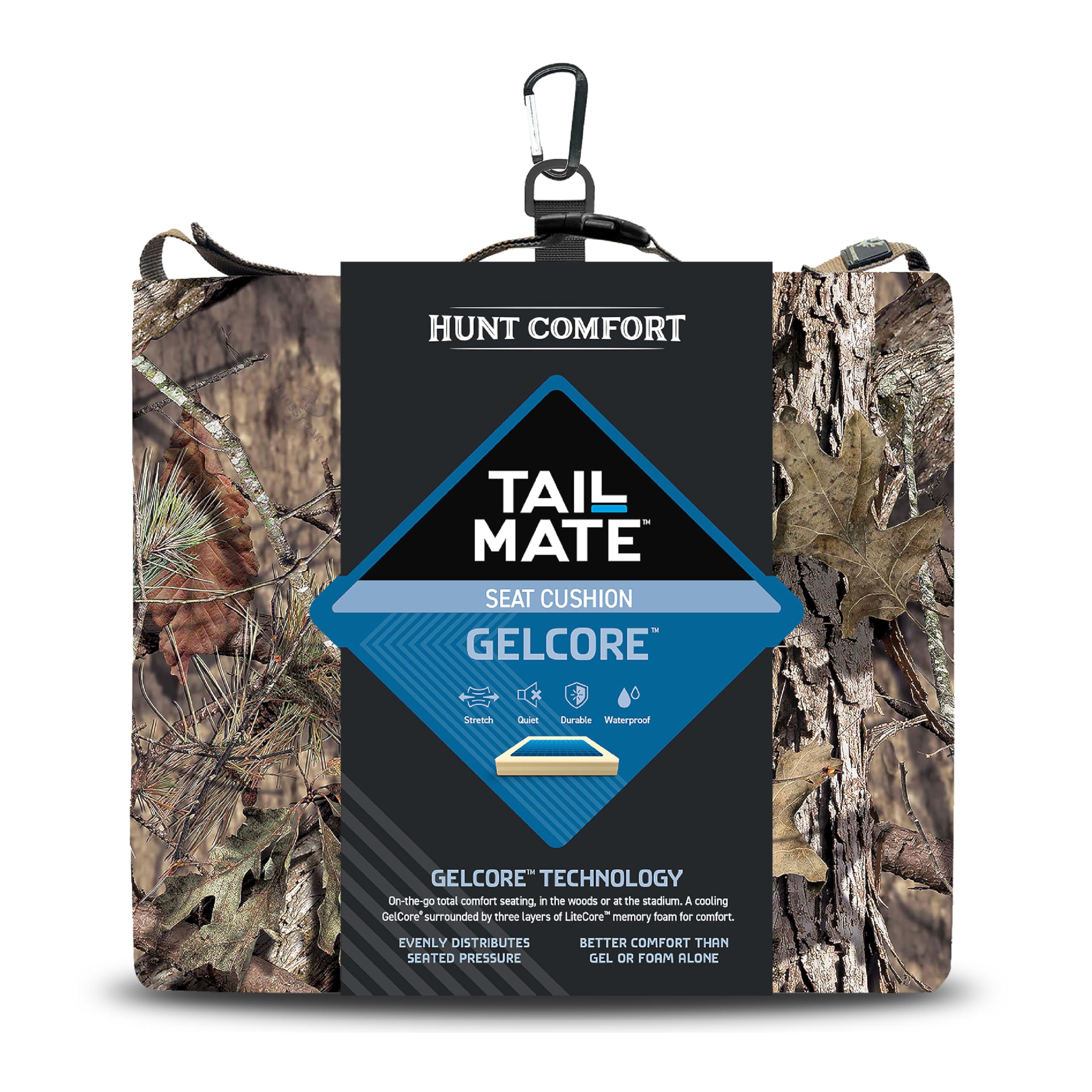 GelCore Tail Mate Premium Seat Cushion with Memory Foam for Stadium Seats, Office, Home, Car, Hunting, Travel, and More, Mossy Oak
