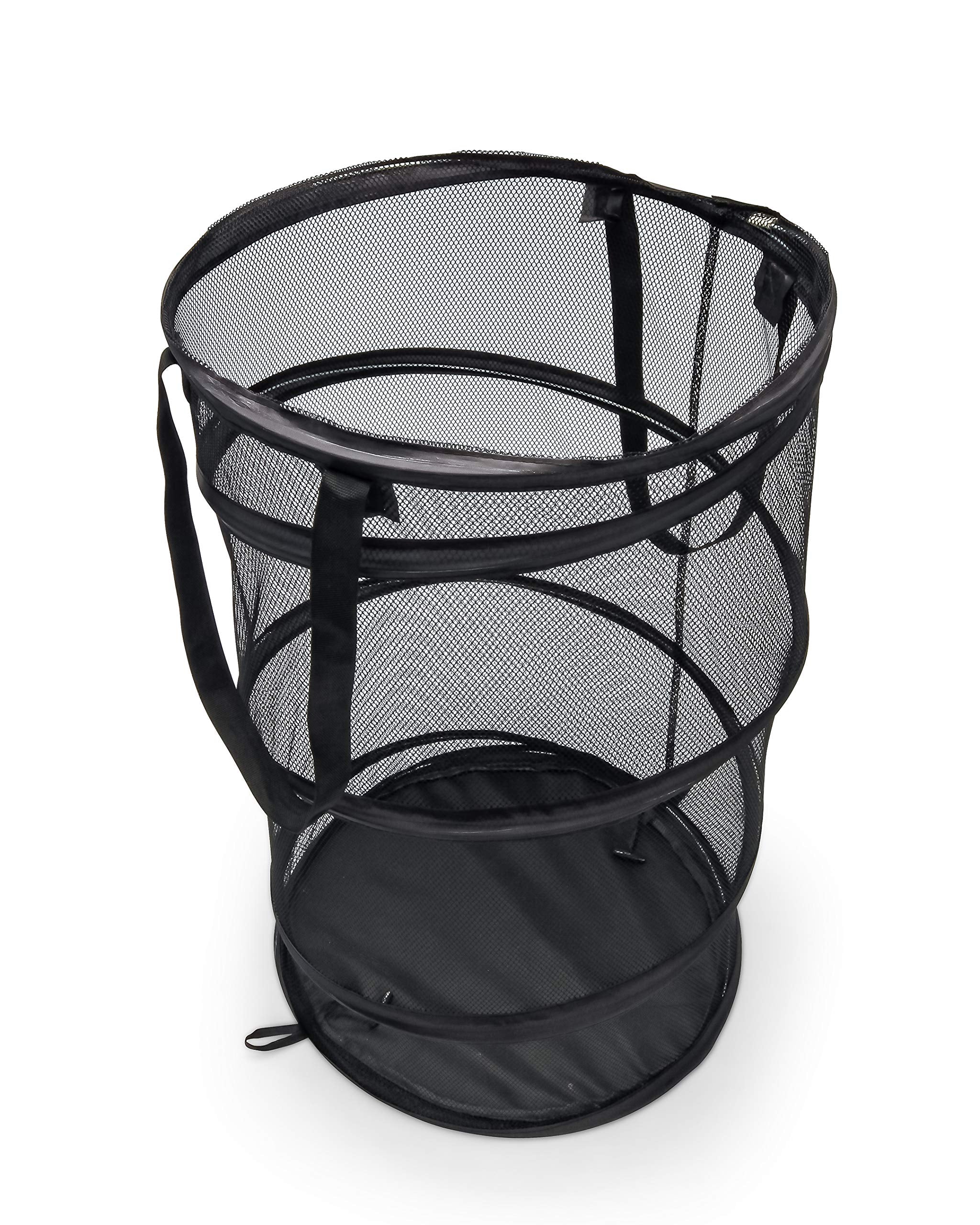 Camco Mesh Pop Collapsible Hamper Basket with Handles-Easy to Store and Clean, Perfect for Travel, Dorms, and More, Minimizes Moisture Caused Laundry Odors-Black (51977)