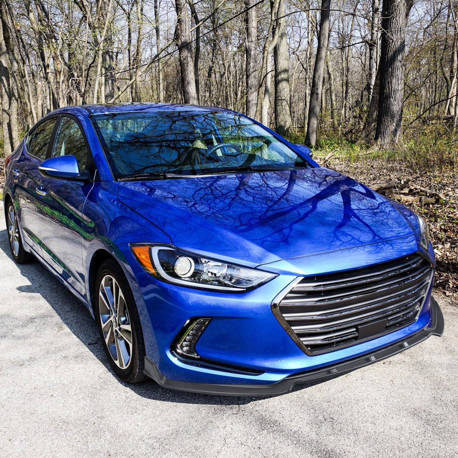 Matte Black Spec-D Tuning Front Bumper Lip Spoiler Body Kit 3PC Compatible with 2017-2018 Hyundai Elantra