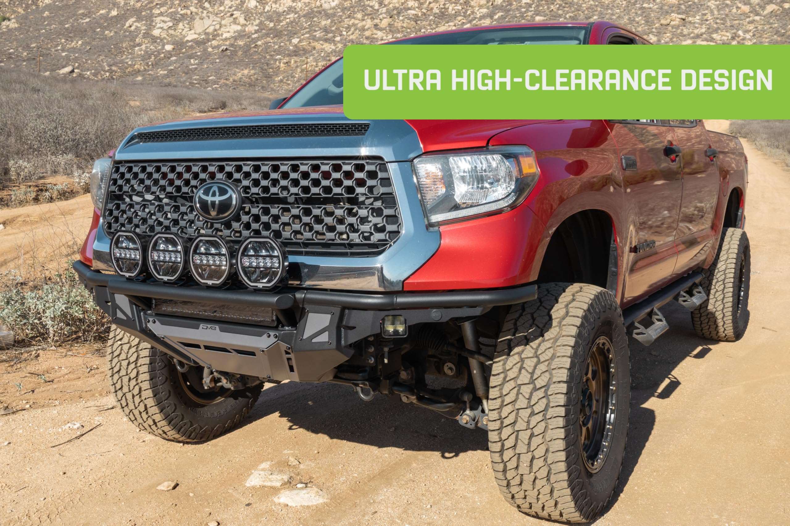 Offroad DV8 Tube Front Bumper for 2014-2021 Toyota Tundra | Blend of High-Speed Desert & Rock Crawling Styles | Center Light Mount | Push Bar w/Integrated Light Mounts | High-Clearance Design | Steel