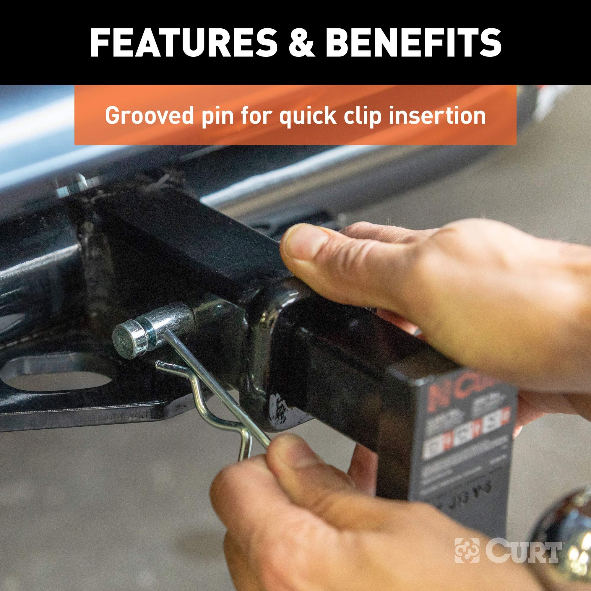 CURT Trailer Hitch Pin & Clip with Grooved Head, 1/2-Inch Diameter, Fits 1-1/4-Inch Receiver, Clear ZINC