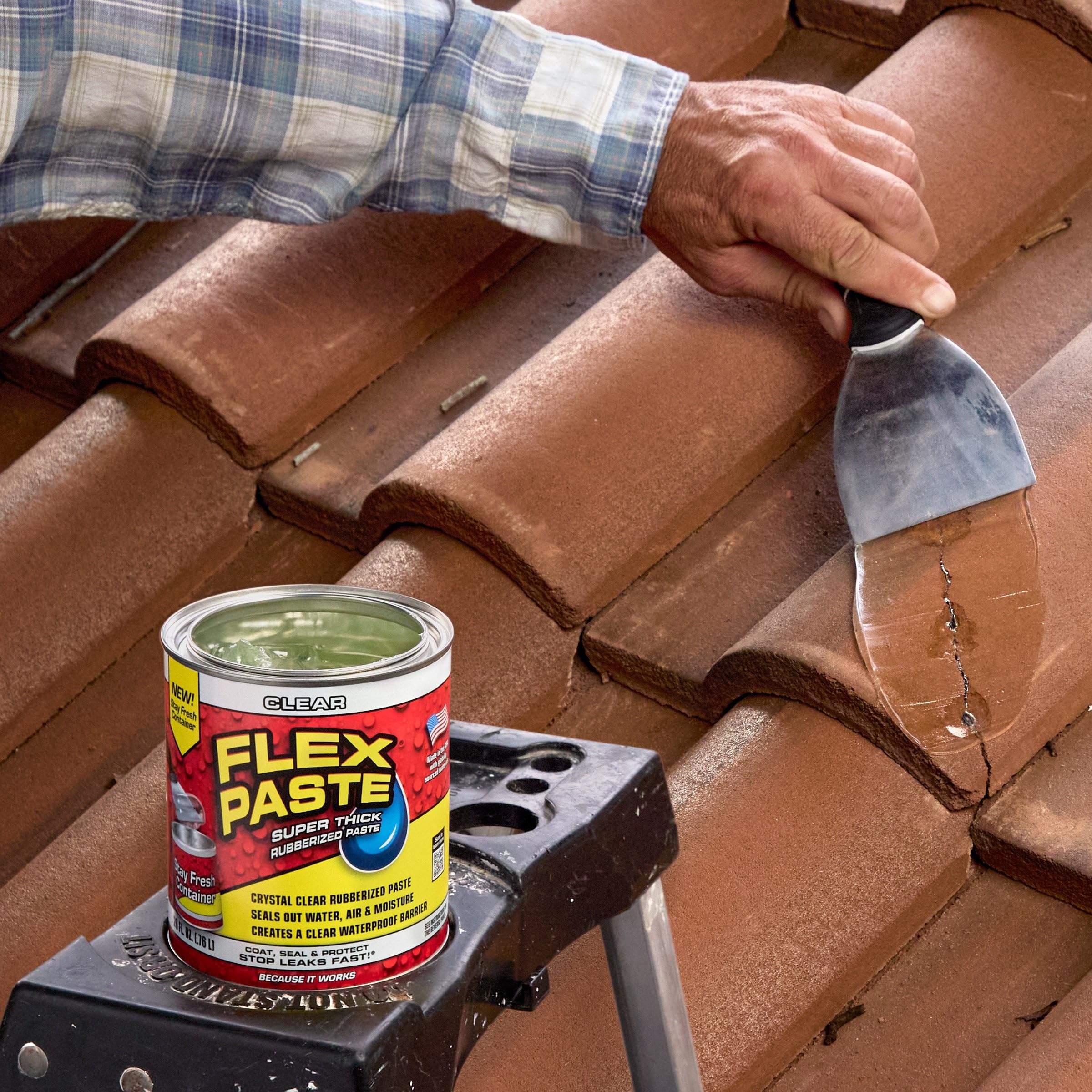Flex Paste, Paintable Waterproof Putty, Spackle Sealant, Fill Gaps Cracks Holes - Block Out Water and Air - UV Resistant - Walls, Drywall, EPDM, Concrete, Roof, RV Repairs, Clear, Quart
