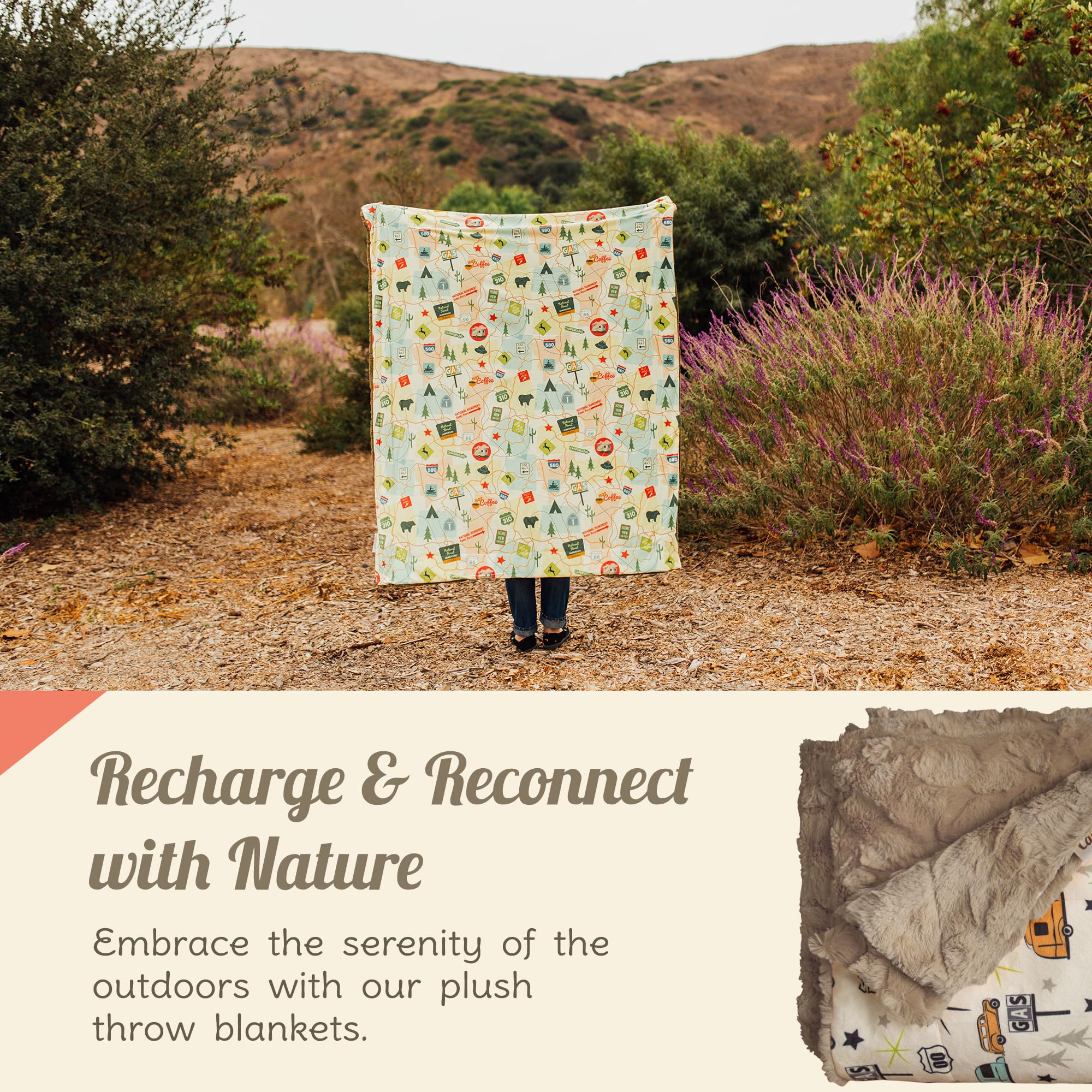Camping Throw Blanket - Plush Reversible Blanket for Indoor & Outdoor Settings - Machine Washable Soft Camping Blanket - 100% Polyester Cozy Blanket with Retro-Inspired Patterns, Camp Casual