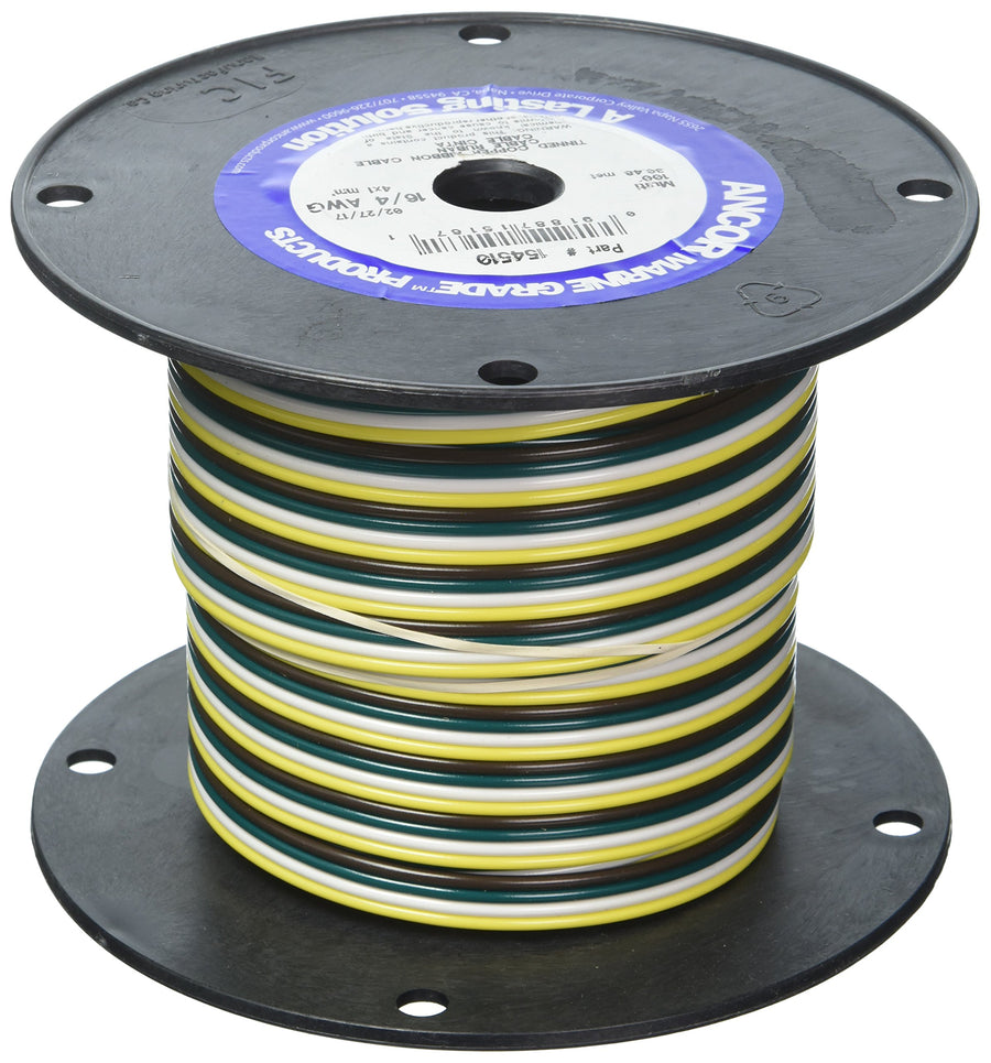 Marine Grade Ancor 154510 Electrical Flat Tinned Ribbon Boat 4-Cable Wiring (16-Gauge, 100-Feet), yellow