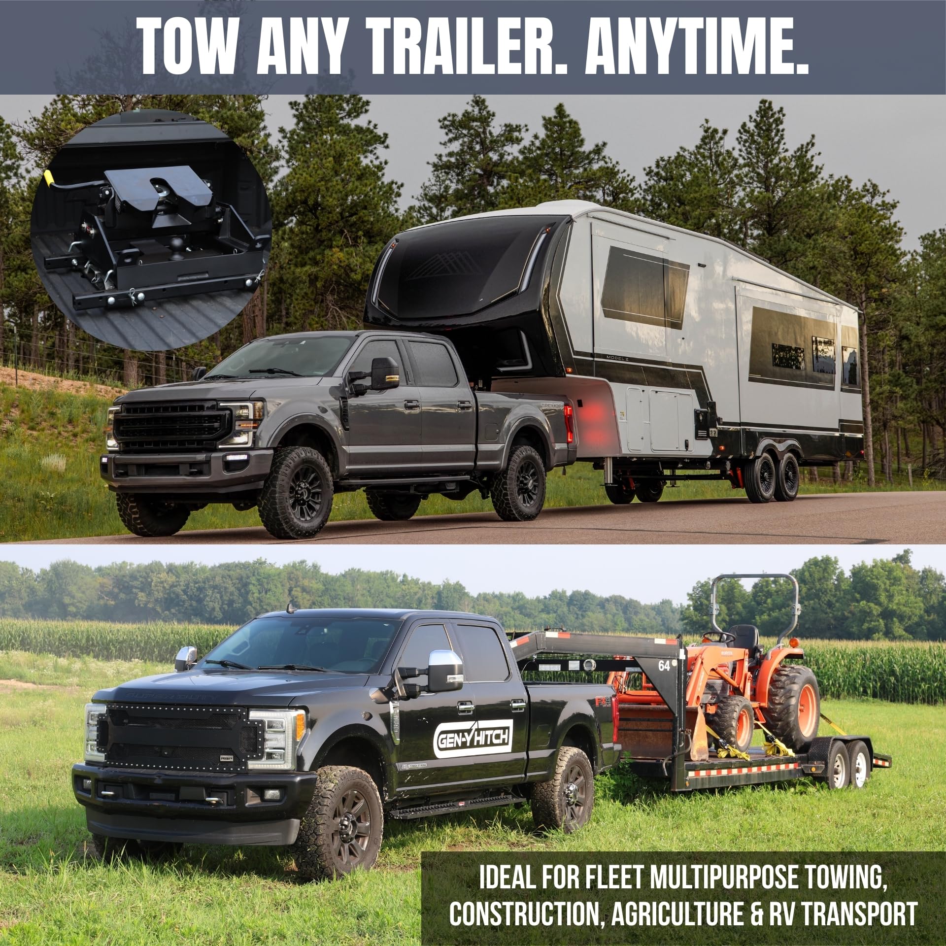Combo Hitch GEN-Y Advantage - Complete Gooseneck & 5th Wheel System with Pullrite Head - 25K LB Towing Capacity - Maintenance-Free - Made in USA