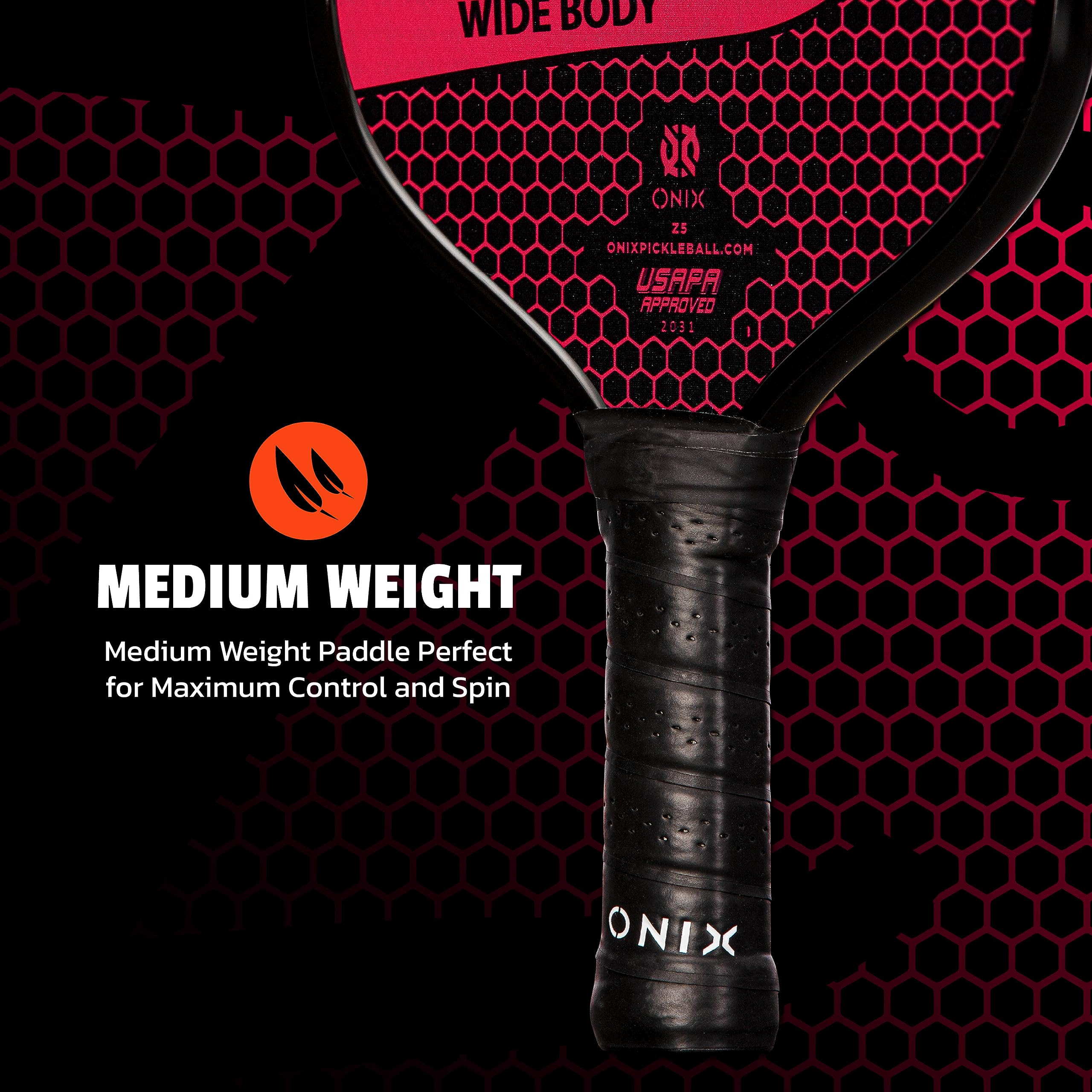 Graphite ONIX Z5 Pickleball Paddle (Graphite Carbon Fiber Face with Rough Texture Surface, Cushion Comfort Grip and Nomex Honeycomb Core for Touch, Control, and Power), Pink