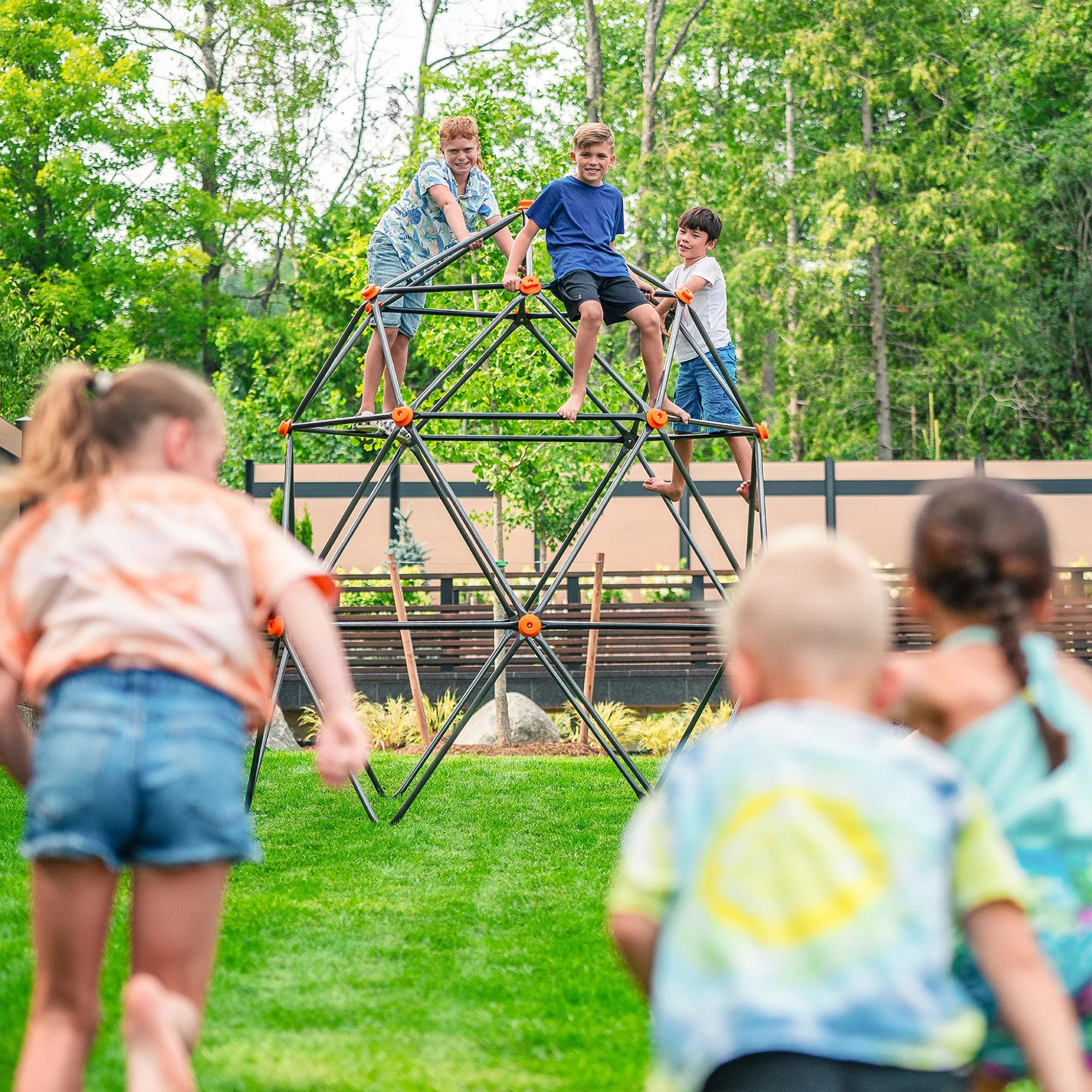 SummitPro 7.5ft Kids Outdoor Climber – gobaplay Climbing Dome, Metal Backyard Play Structure Playground Equipment with Rock Climbing Hand Grips