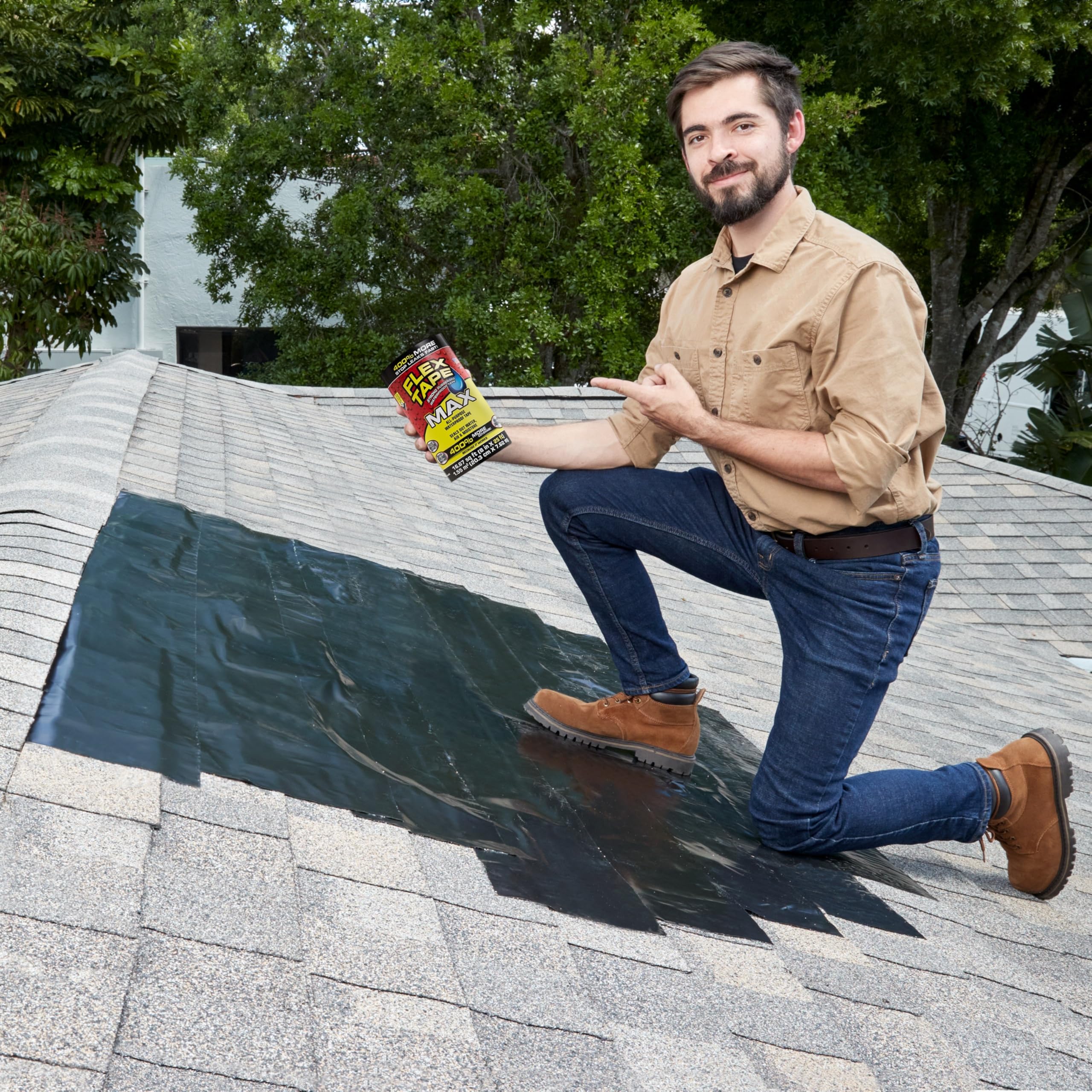 MAX Flex Tape, Original Thick Flexible Rubberized Waterproof Tape - Seal and Patch Leaks, Works Underwater, Indoor Outdoor - Home RV Roof and Pool Repairs, Clear, 4 in x 25 ft, Pack of 1