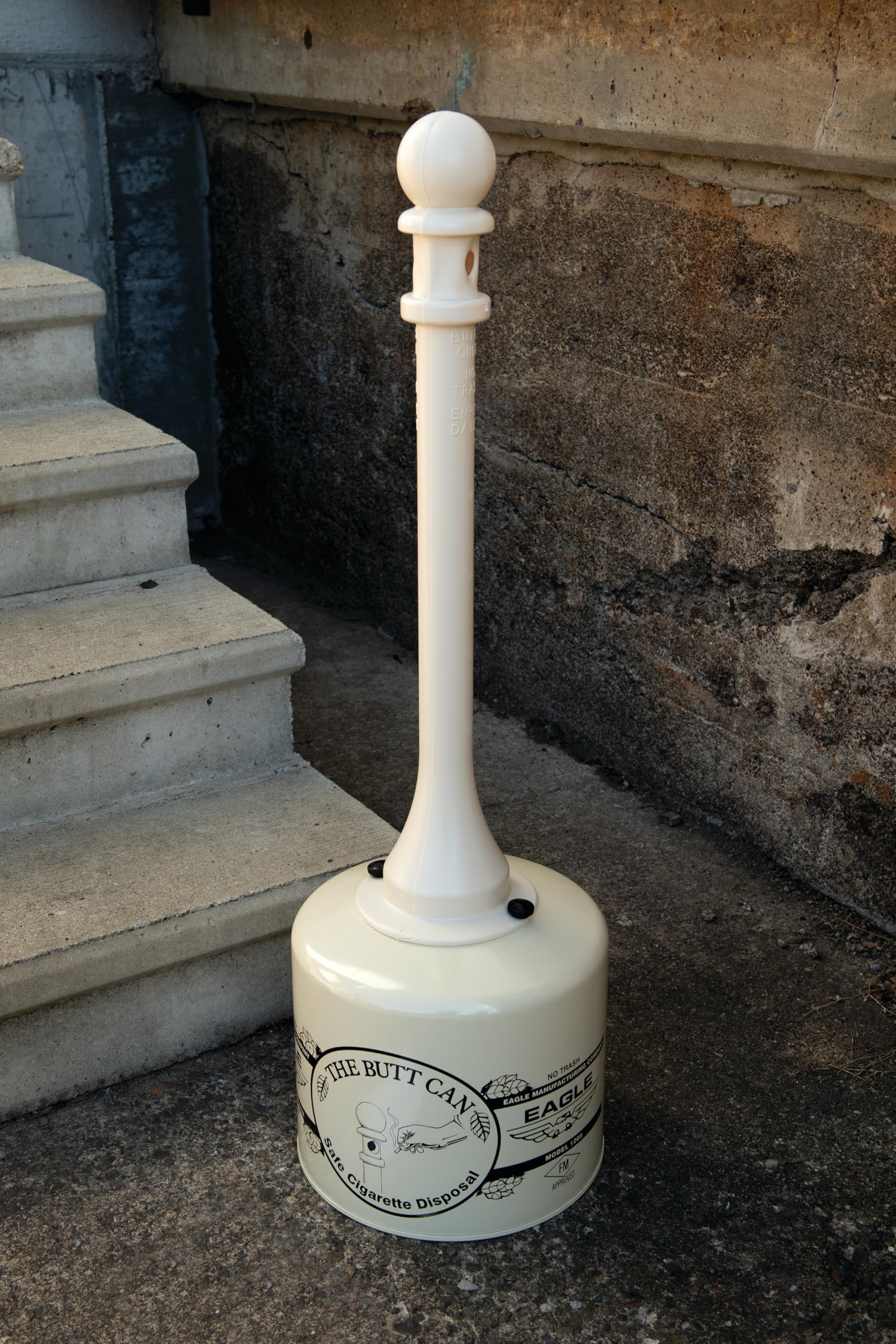 Eagle Galvanized Steel 1205BEI Cigarette Butt Receptacle, 5 gallon Capacity, 40" Height, 12" Diameter, Beige