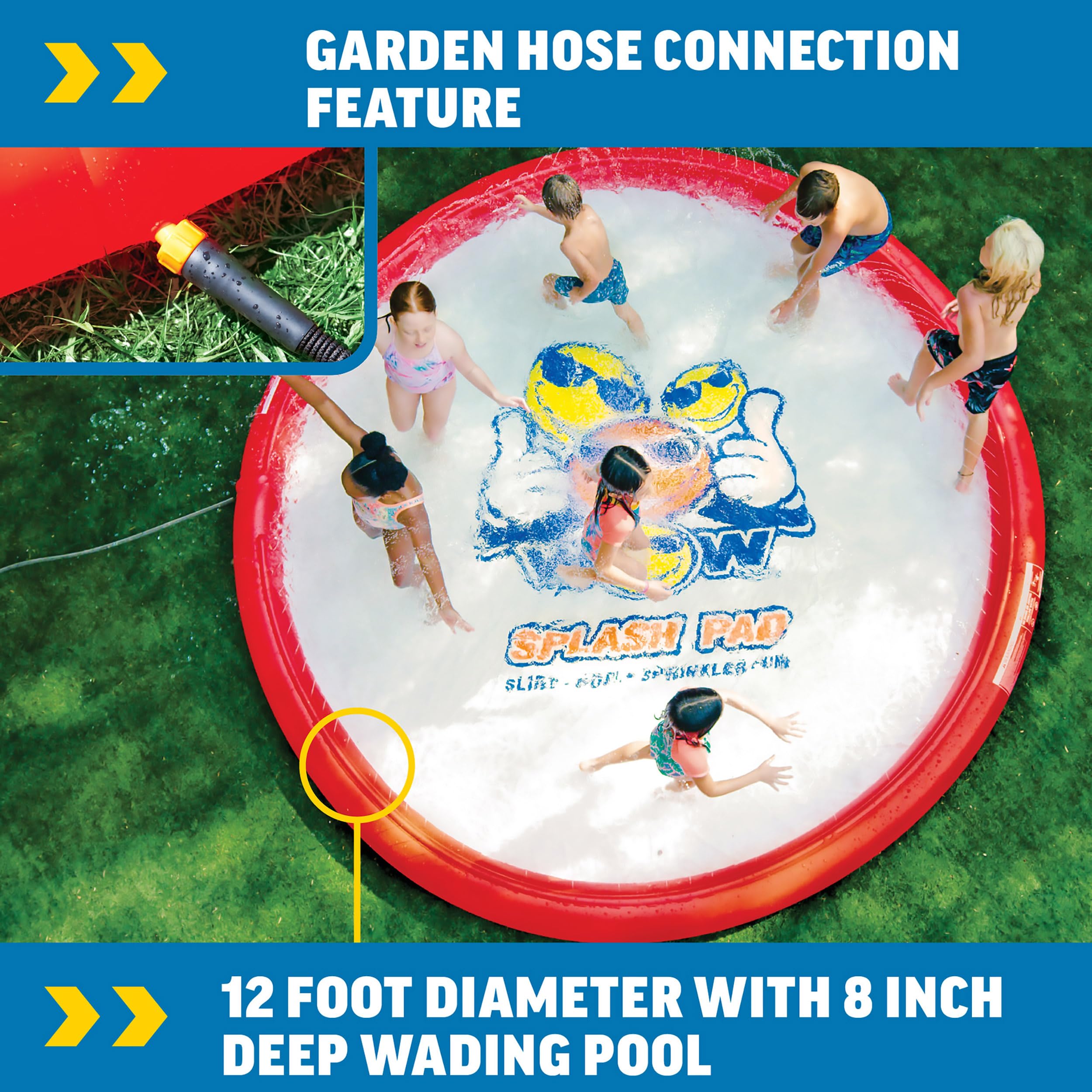 Giant WOW Sports Splash Pad, Durable Wading Pool with Built in Sprinklers