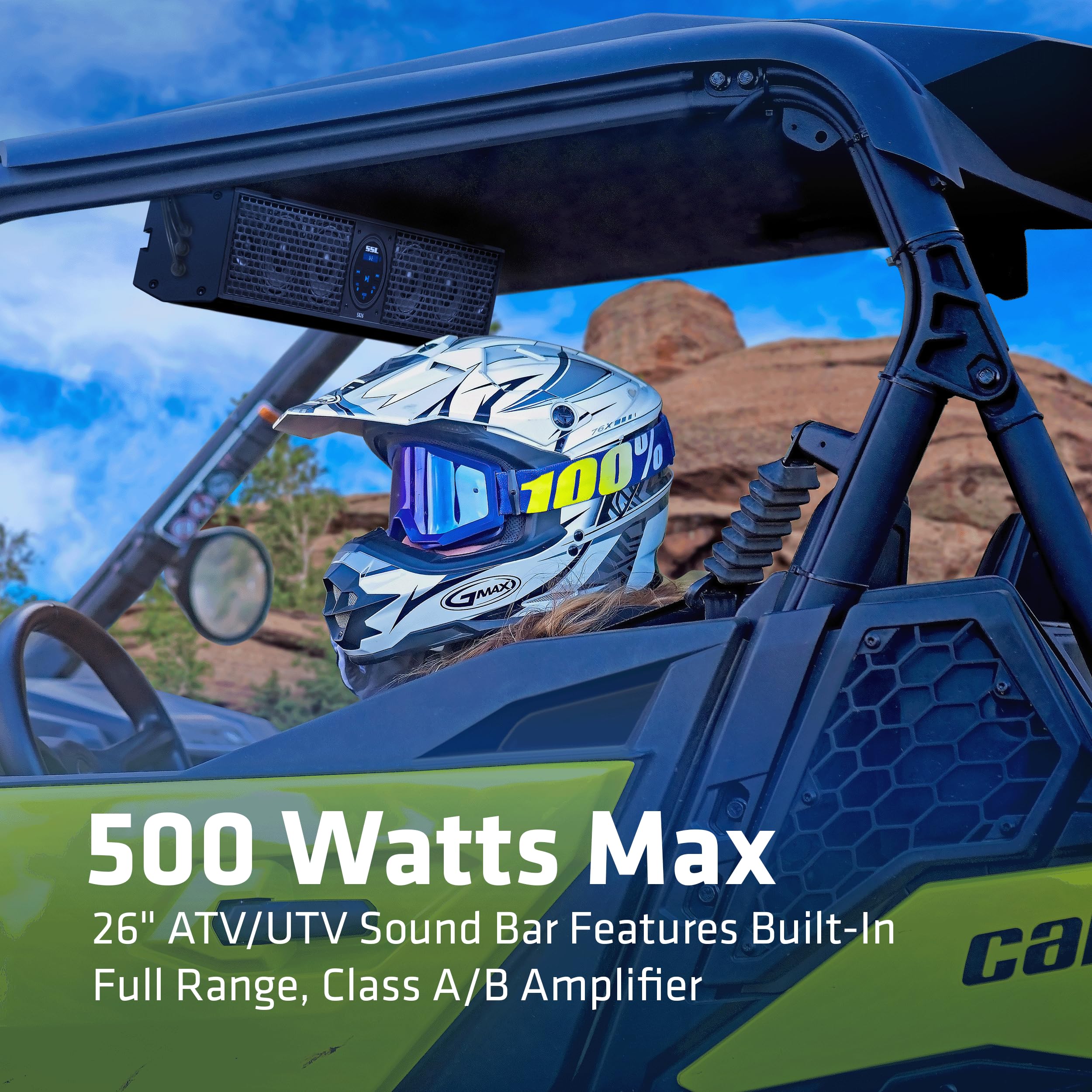 ATV UTV Sound Bar Sound Storm Laboratories SB26 - 26 Inch Wide, 4 Inch Speakers, 1 Inch Tweeters, Full Range Audio, IPX5 Weatherproof, Bluetooth, Built in Amplifier, Golf Cart Compatible