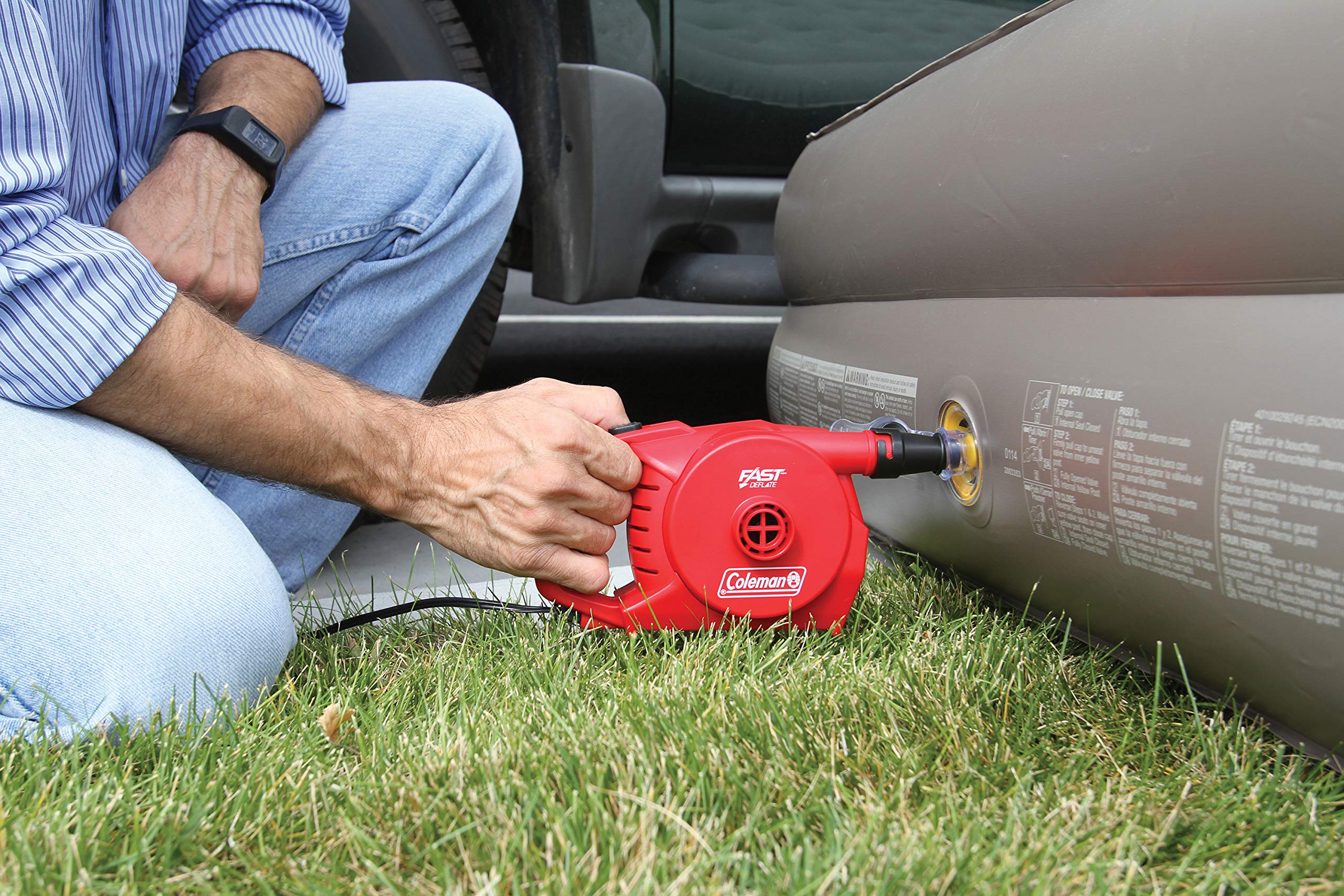 Coleman Air Pump QuickPump for Air Beds & Inflatables, Portable Pump with Fast Inflation or Deflation, Battery-Powered/Rechargeable/12-Volt/120-Volt Power Options