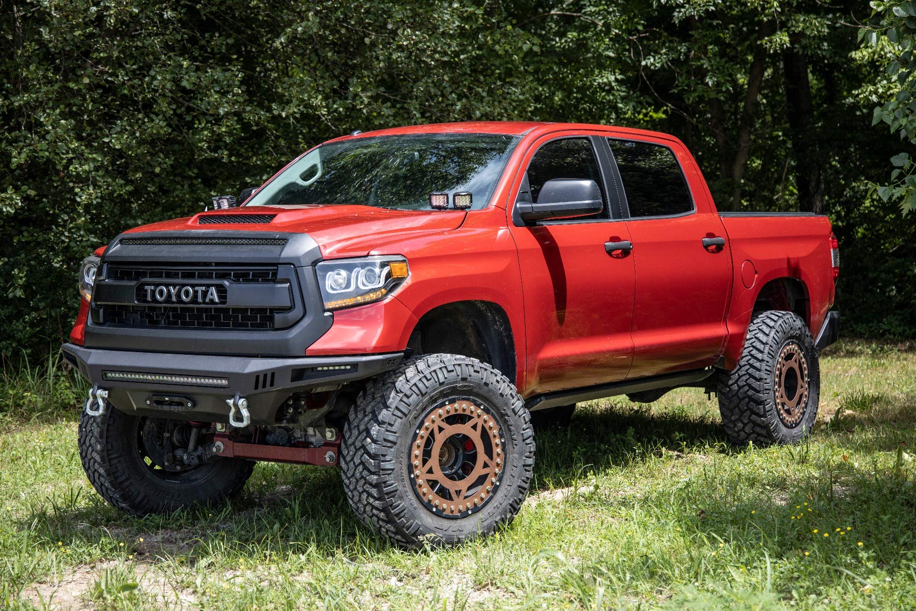 Quad Rough Country 3" Wide Angle LED Light Kit for Toyota Tundra (2014-2021) - Lower Windshield Mount, 27,000 Lumens, Wide Side Beam Off-Road Lighting
