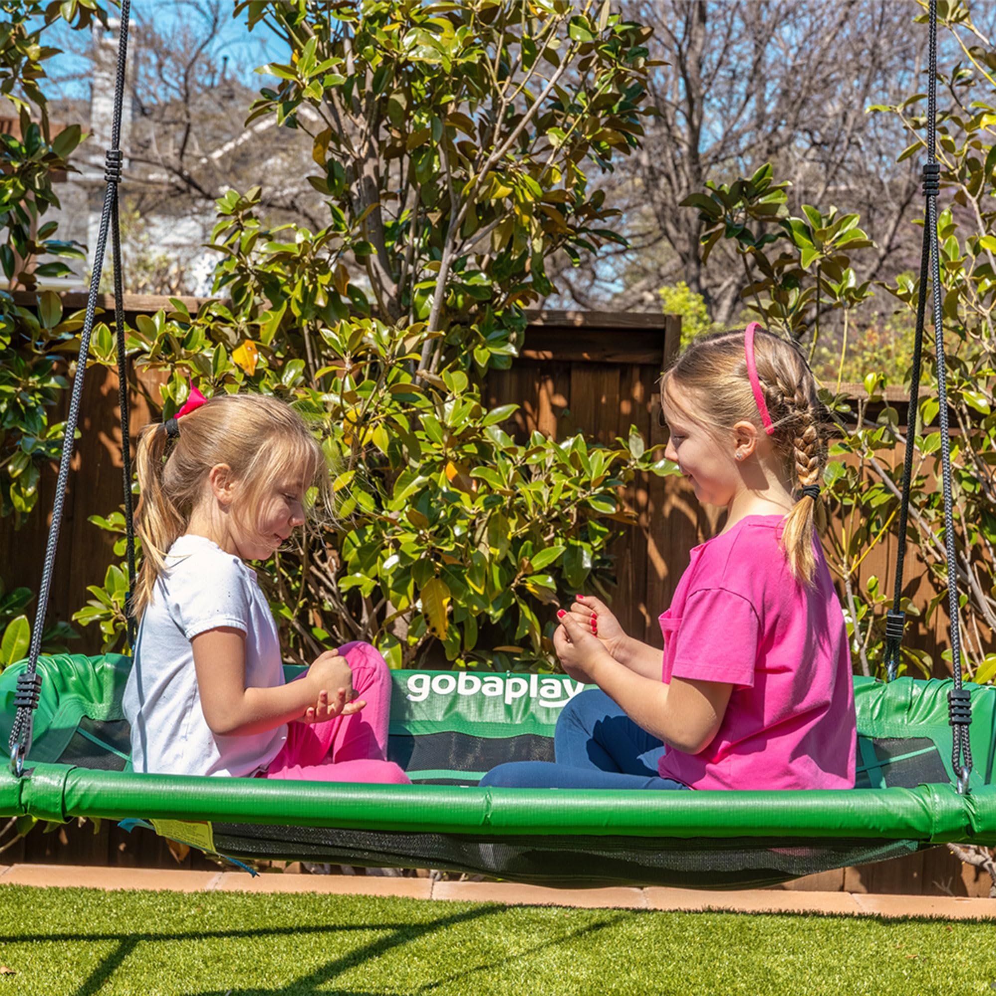 FlyMax Rectangle Tree Swing gobaplay, 46" x 25" Outdoor Platform Saucer Seat for Backyard Swing Set, Green - (Swingset Frame Not Included)