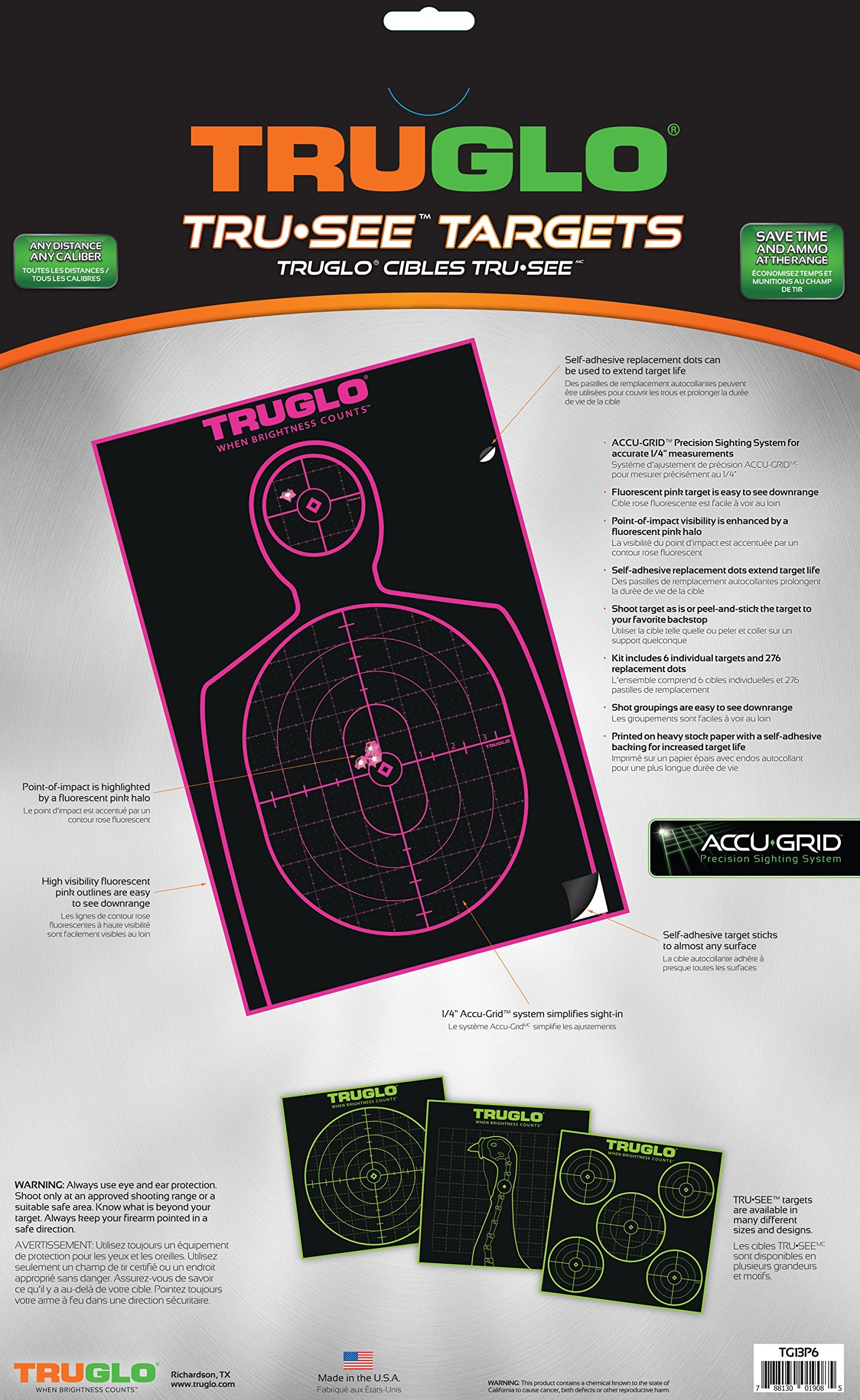 12X18 TRUGLO Tru-See Bright Fluorescent Self-Adhesive High-Visible Reactive Splatter Handgun Target, 6-Pack/Pink