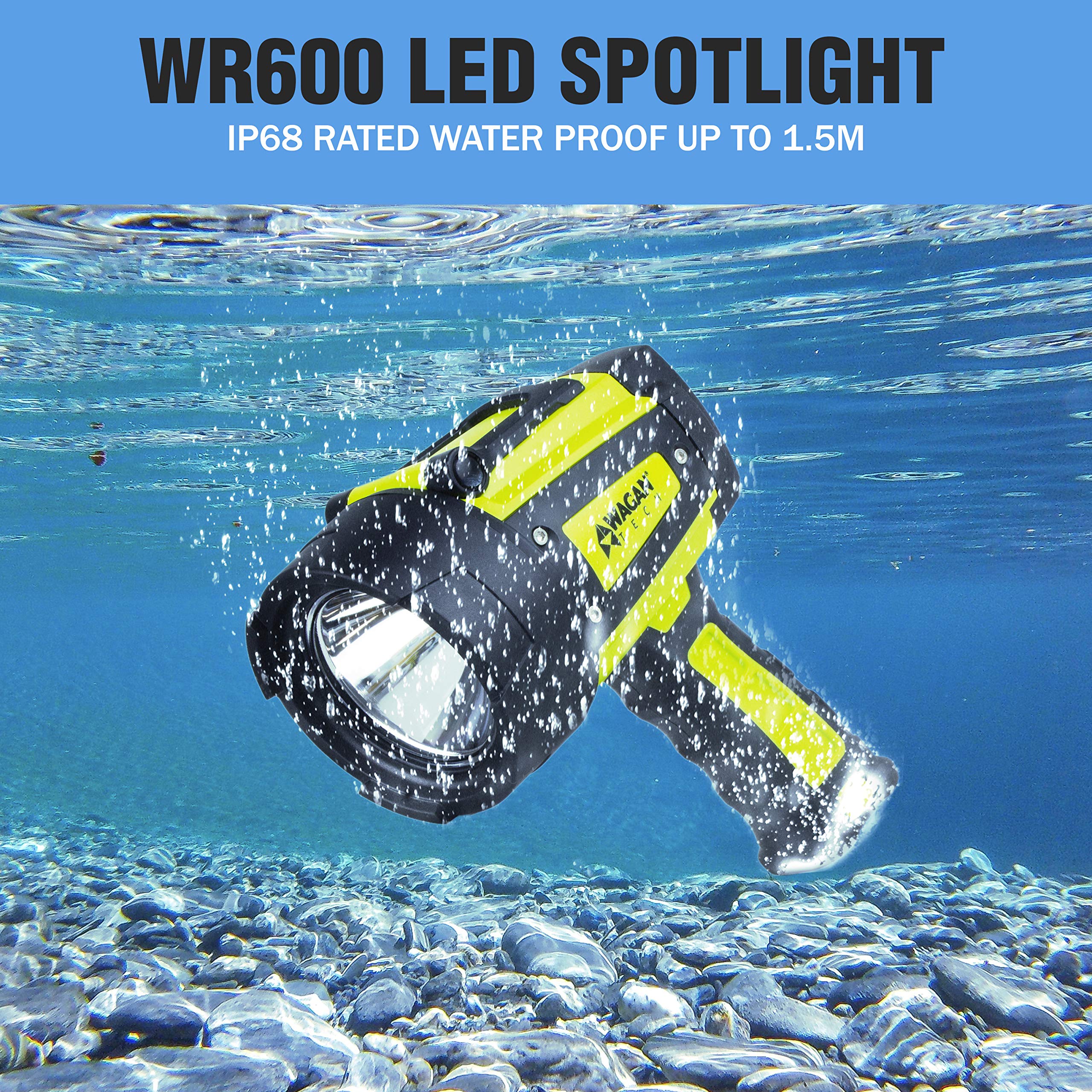 Wagan Brite-Nite EL4322 WR600 USB Rechargeable LED Handheld Spotlight 600 Lumen Lights 3 Lighting Modes 7 Position Hanging Stand Waterproof for Marine Boat Camping Country Farm Gift