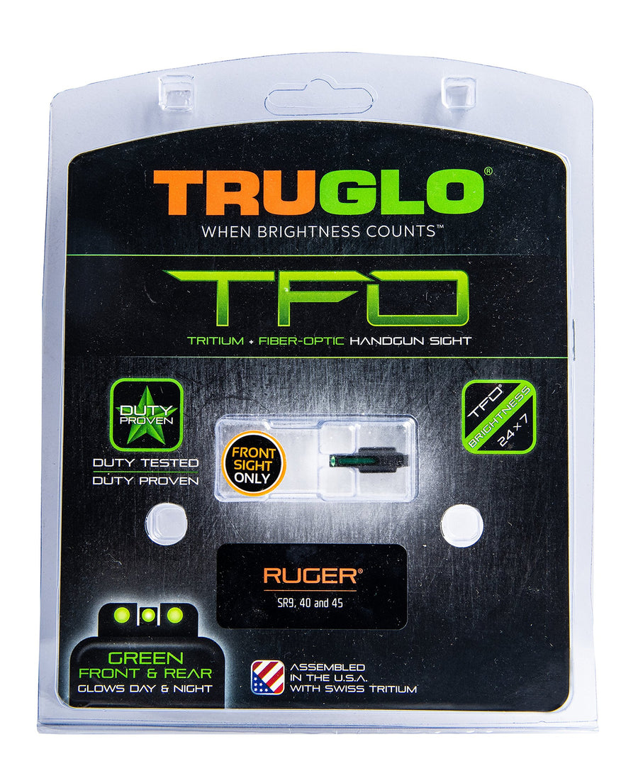 Tritium & Fiber-Optic TRUGLO Handgun Sight | Durable Snag-Resistant Green Front Night Sight, Compatible with Ruger SR9/SR9C, SR40/SR40C, SR45