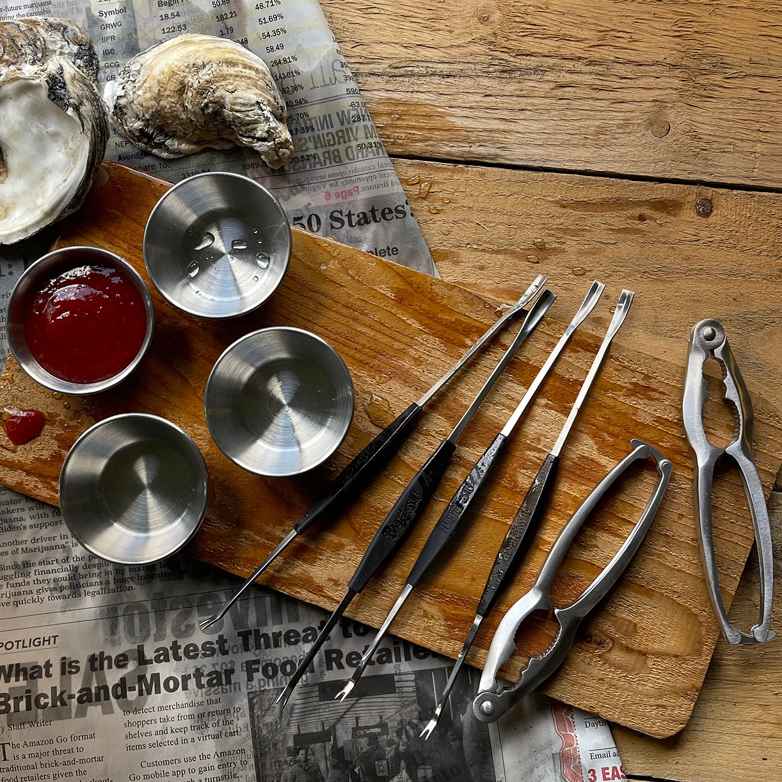 Bayou Classic Seafood Set 10-pc Features 4-ea Seafood Crackers 4-ea Seafood Forks Ramekins Perfect to Use When Hosting a Seafood Boil and Dining Alfresco