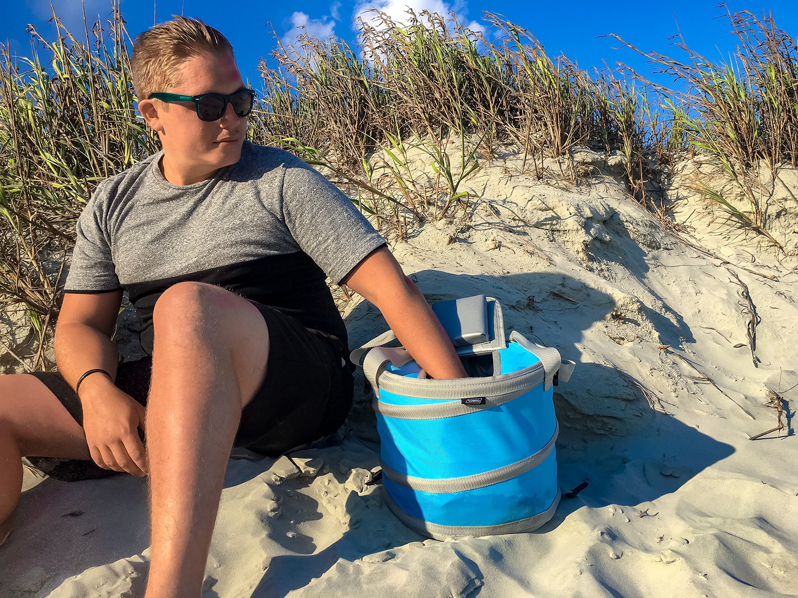 Pop-Up Cooler Camco | Lightweight, Waterproof and Insulated Pops Open for Use and Collapses Flat for Storage | Ideal for The Beach, Pool, Camping, Tailgating and Travel | Blue (51995)