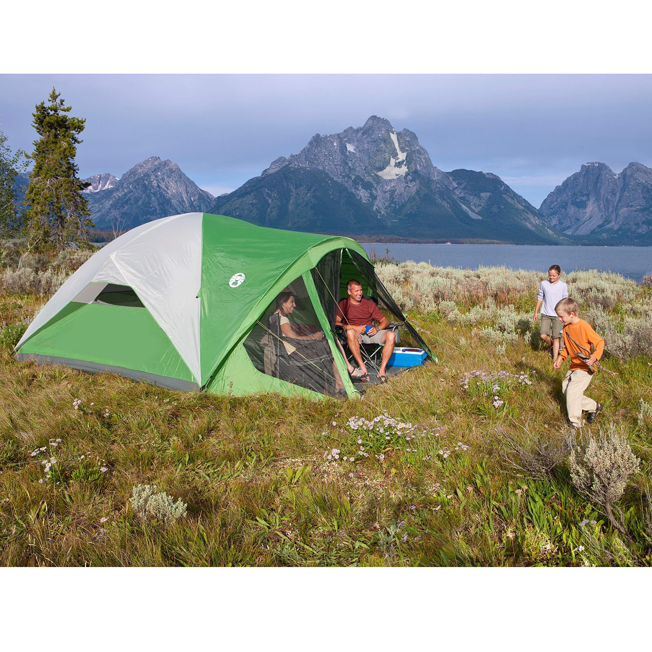 Coleman 6/8 Person Evanston Screened Camping Tent, Weatherproof Tent with Roomy Interior Includes Rainfly, Carry Bag, Easy Setup and Screened-in Porch