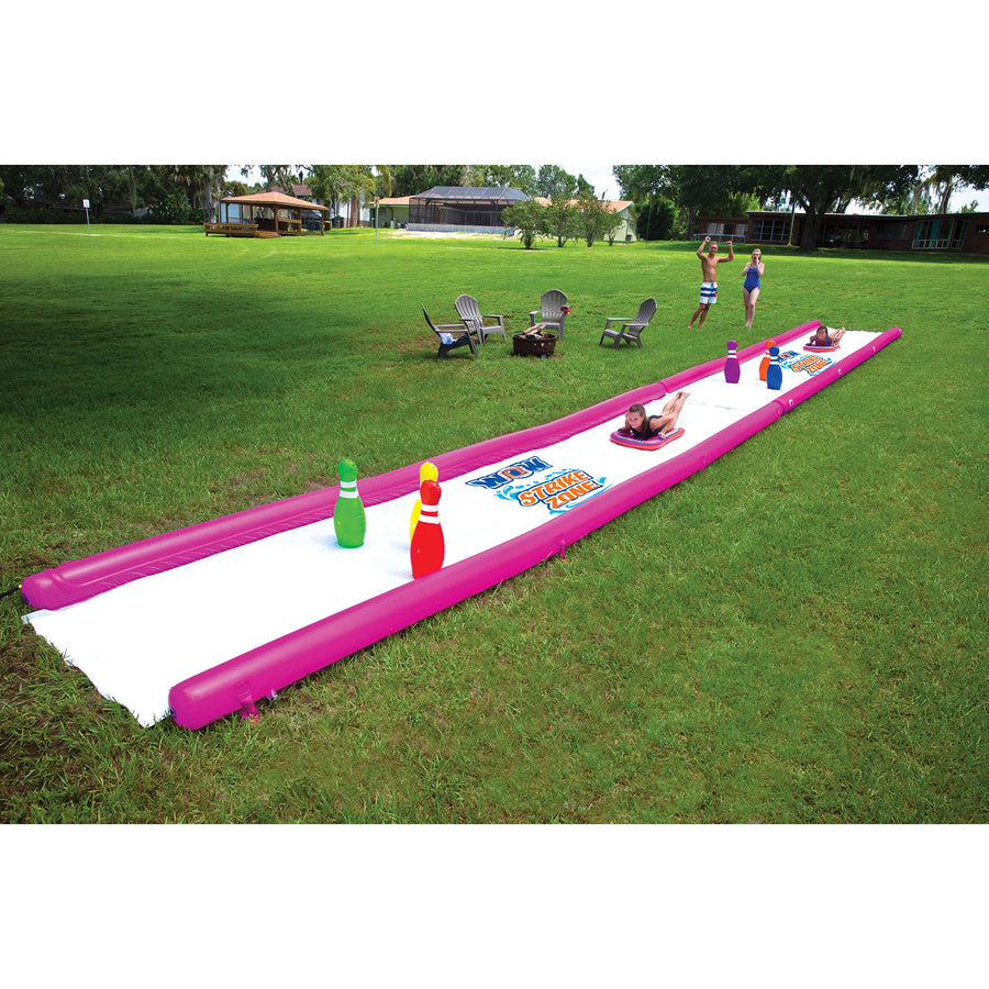 Strike Zone WOW Sports - Water Slide 25 Foot Slip n Slide with Inflatable Sides & Sprinklers - Human Bowling Water Slide with Inflatable Pins