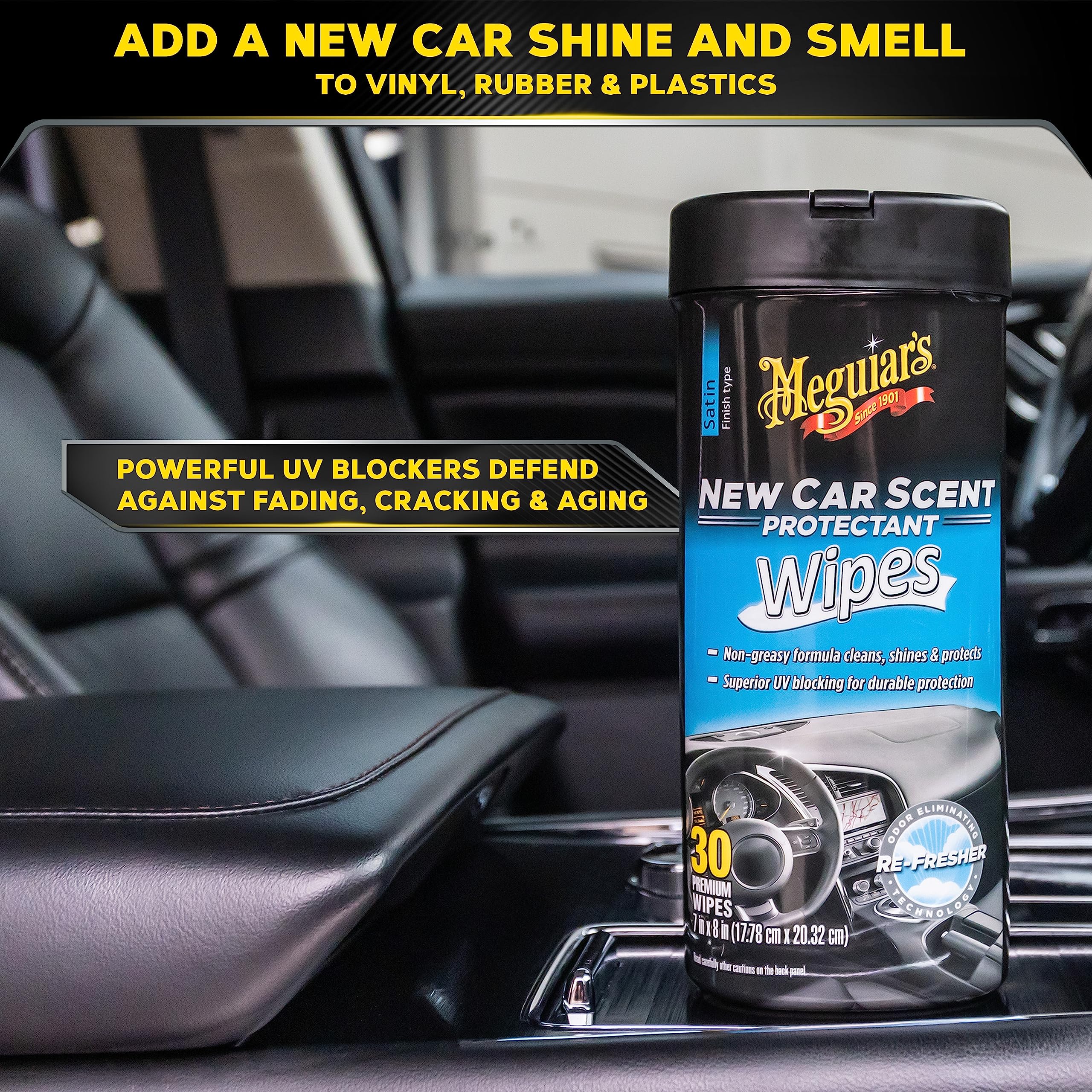 Meguiar's Protectant Wipes New Car Scent - Easy to Use Car Wipes that Protect and Freshen Your Car's Interior - Ideal for Car Detailing & Maintenance - 30 Ct