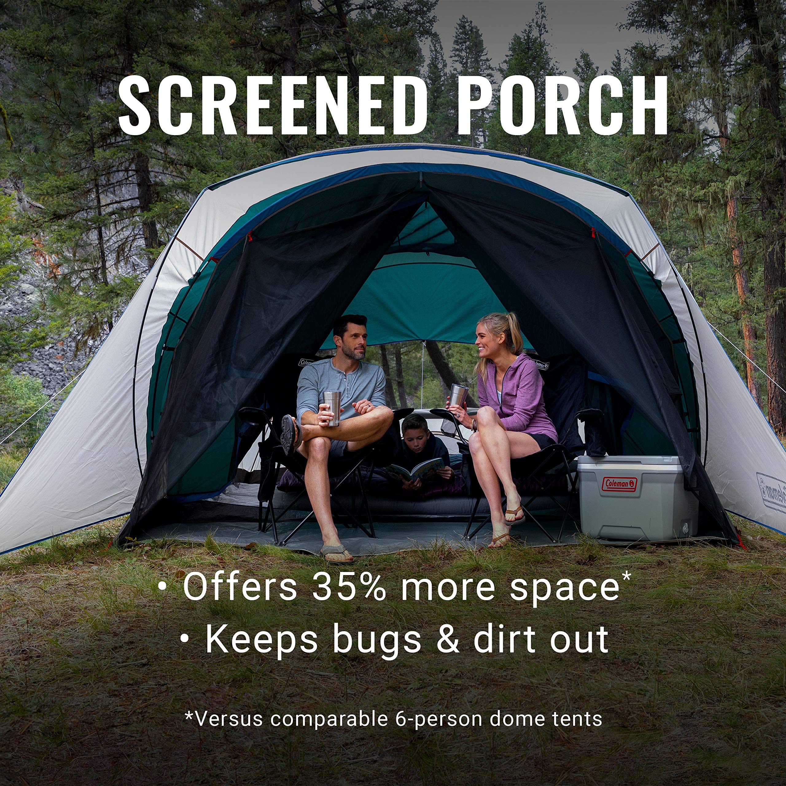 Coleman Camping Tent with Screened Porch, 4/6 Person Weatherproof Cabin Tent with Enclosed Screened Porch Option, Includes Rainfly, Carry Bag, Extra Storage, and 10 Minute Setup