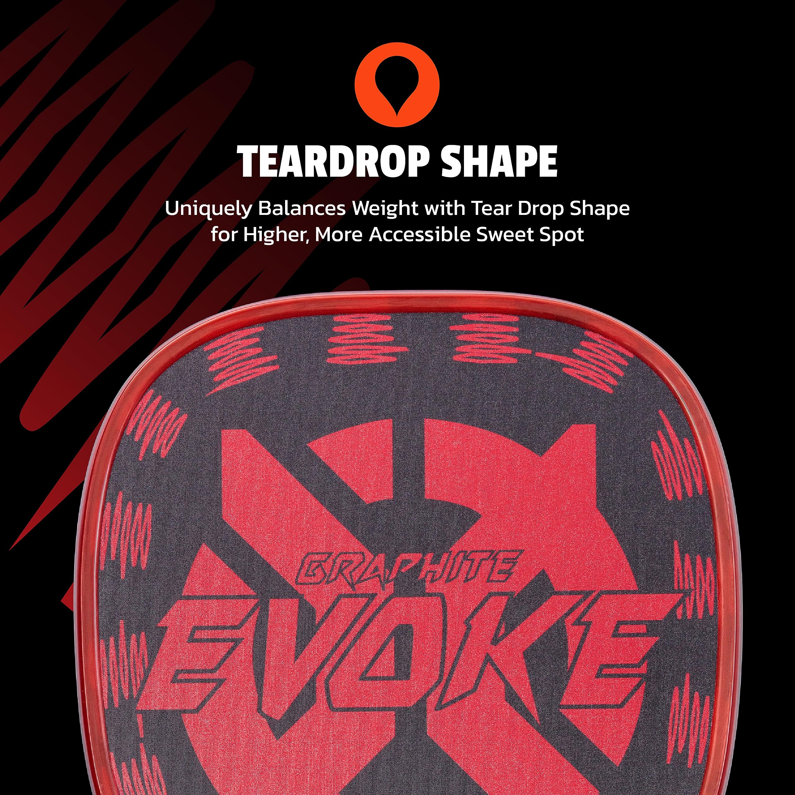Graphite Onix Evoke Tear Drop Pickleball Paddle Features Tear Drop Shape, Polypropylene Core, and Graphite Face, Red