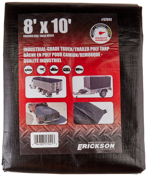 Black Erickson Industrial Grade Truck/Trailer Poly Tarp, 8' x 10', 1 Pack