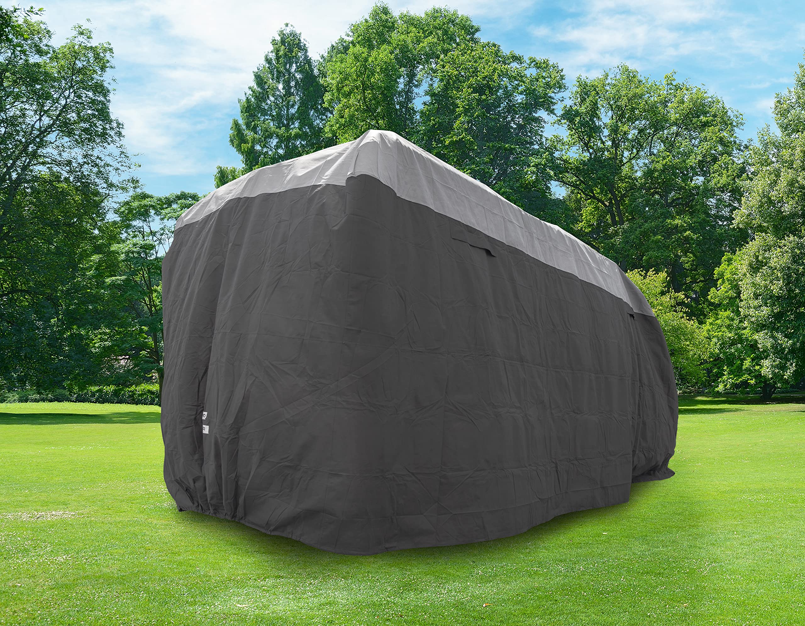 Camco RV Cover ULTRAGuard - Fits Camper Vans Up to 19' - Near Custom Fit Camper Cover Features Air Vents & Cinching Straps - Crafted of Spunbond Polypropylene - Includes Storage Bag (45782)