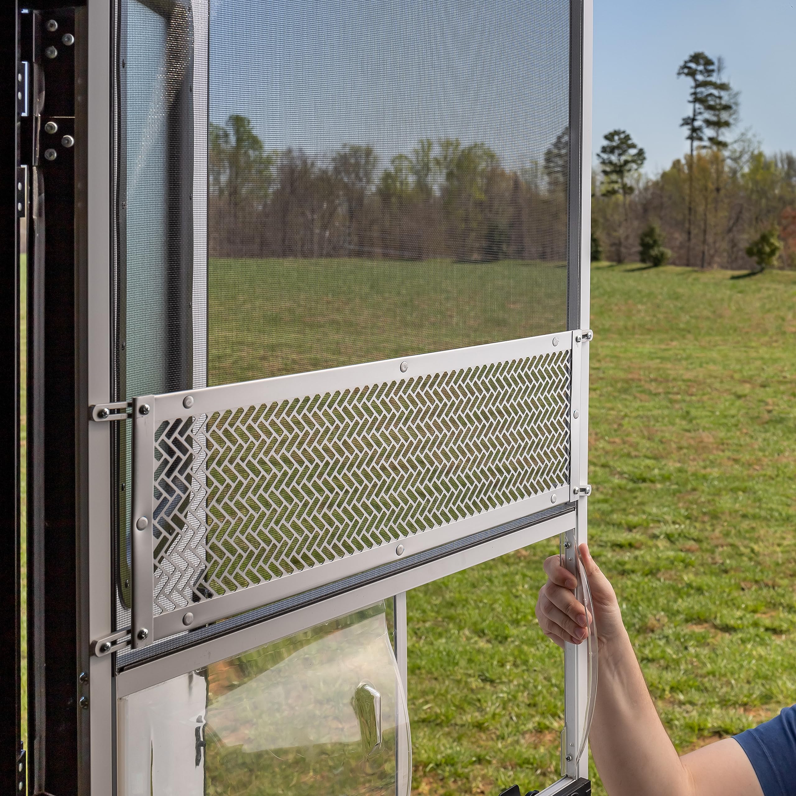 Upper Camco RV Premium Screen Door Grille | Aluminum | Adjusts from 24" to 29" (43994)