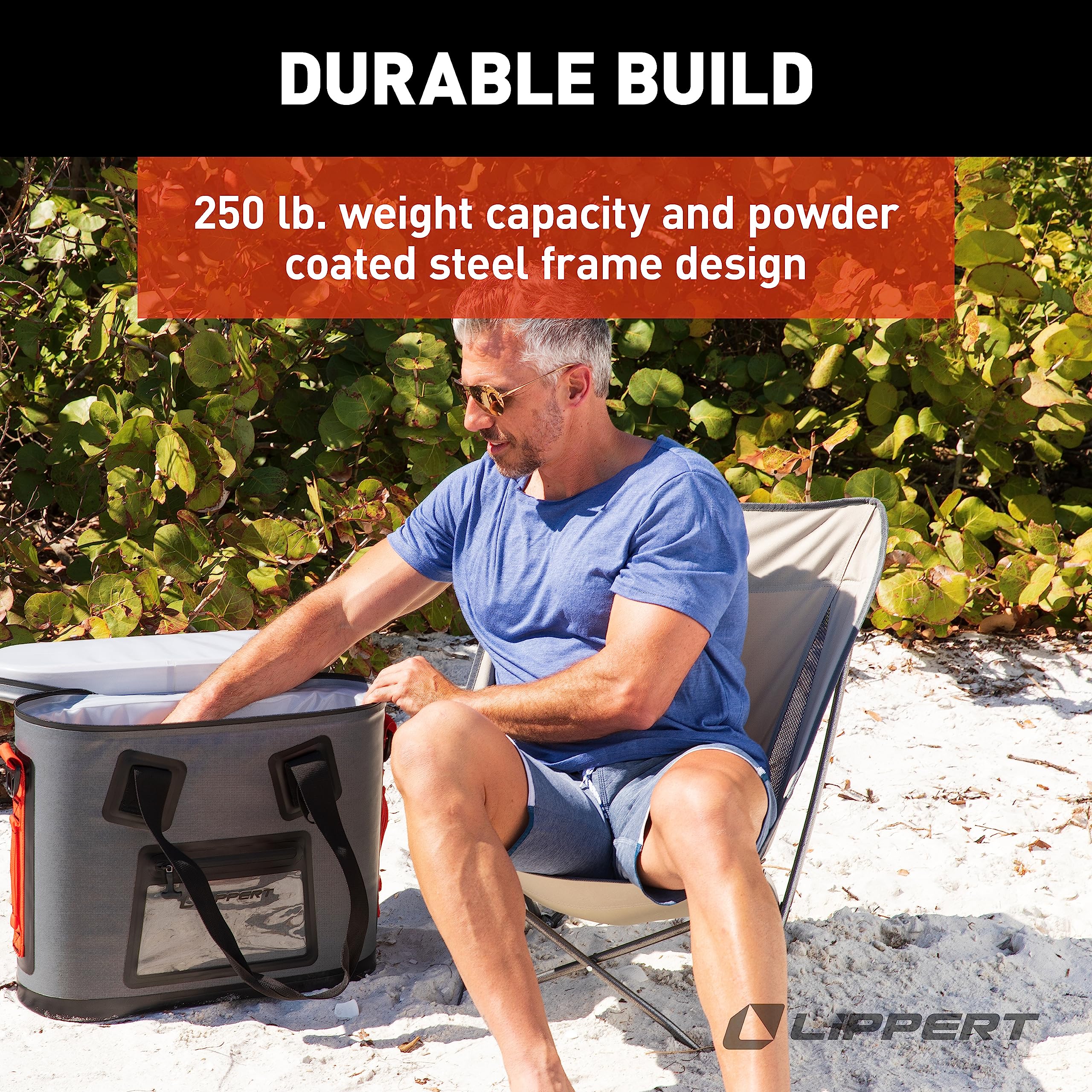 Lippert Baja Compact Camping Chair, Sand 600-Denier Polyester Fabric, Breathable Mesh Sides, Fold-up Steel Frame, Innovative Design for Ultimate Scoop Comfort - 2022120582
