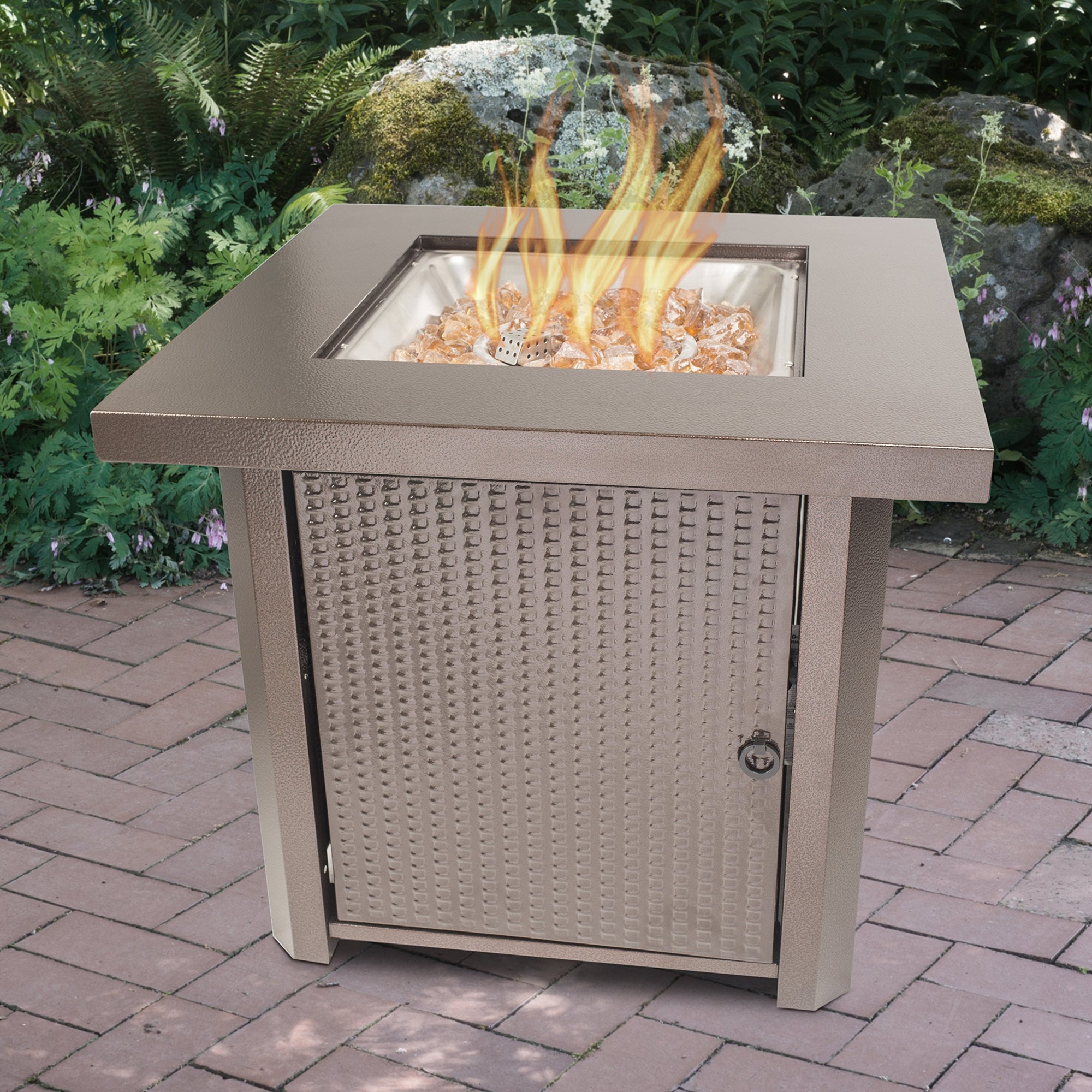 Wilmington Table Gas Fire Pit, Pleasant Hearth OFG321S Hammered Bronze