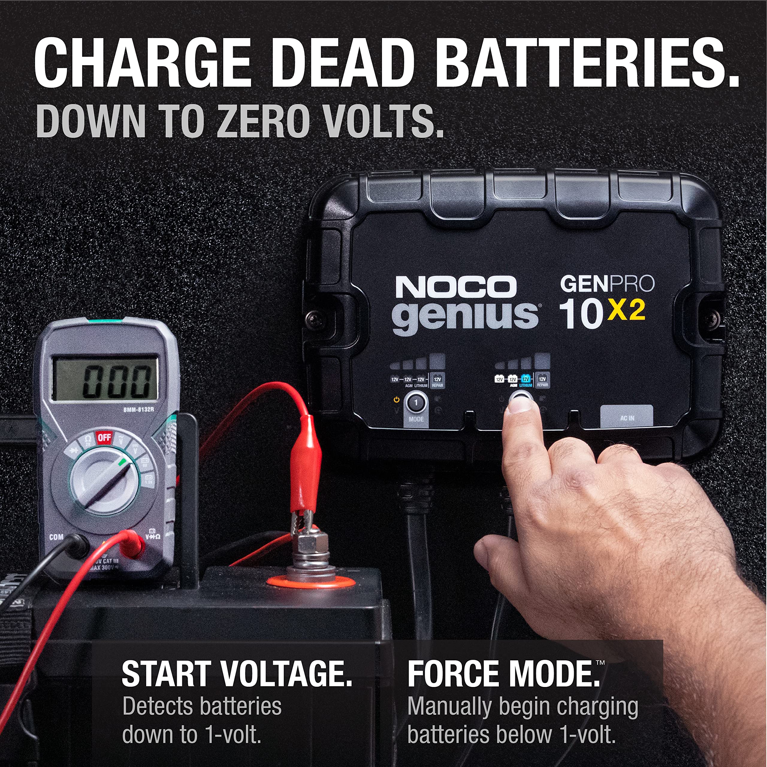 GENPRO10X2 NOCO Genius: 2-Bank, 20A Onboard Battery Charger - 10A Per Bank, 12V Waterproof Marine Charger with Overcharge Protection & Temperature Compensation – for Lead-Acid & Lithium Batteries